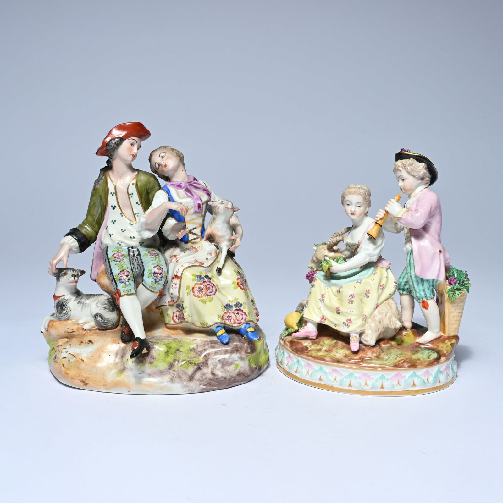 Two polychrome porcelain figure groups of pastoral scenes, Meissen, Germany, 18th/19th century, (1 of 7)