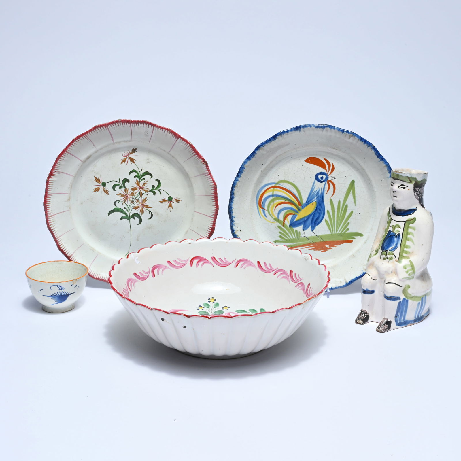 Collection of polychrome painted earthenware 18th century, beer jug 'Jacquot' circa 1800, Northern (1 of 9)