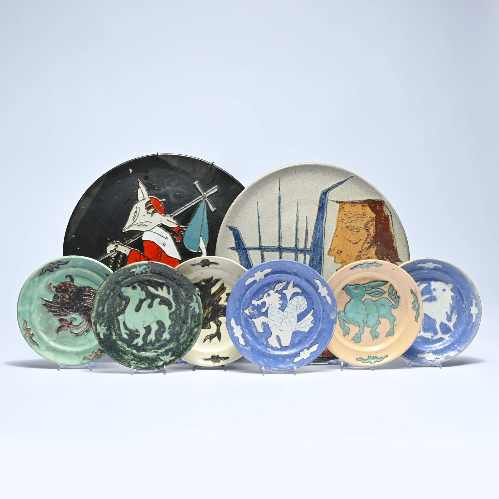 Collection of 8 plates in polychrome earthenware by JOOST MARECHAL (1911-1971) (1 of 13)