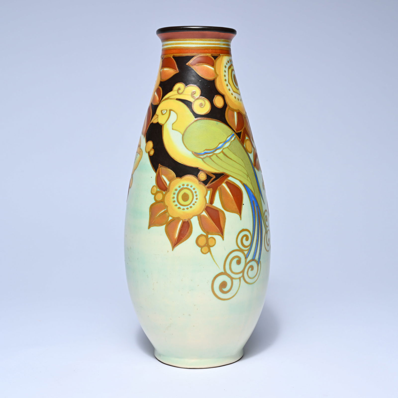 Ceramic vase by Charles CATTEAU for Boch Frères Keramis, polychrome decoration of flowers and (1 of 6)