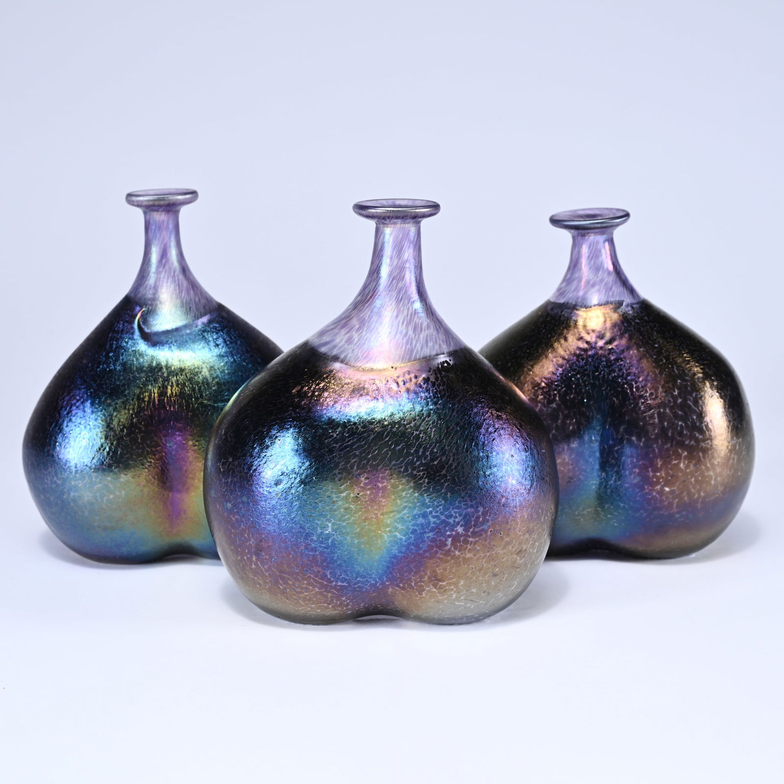 3 Kosta Boda Volcano vases, made of iridescent glass, designed by Bertil Vallien, signed on the (1 of 11)