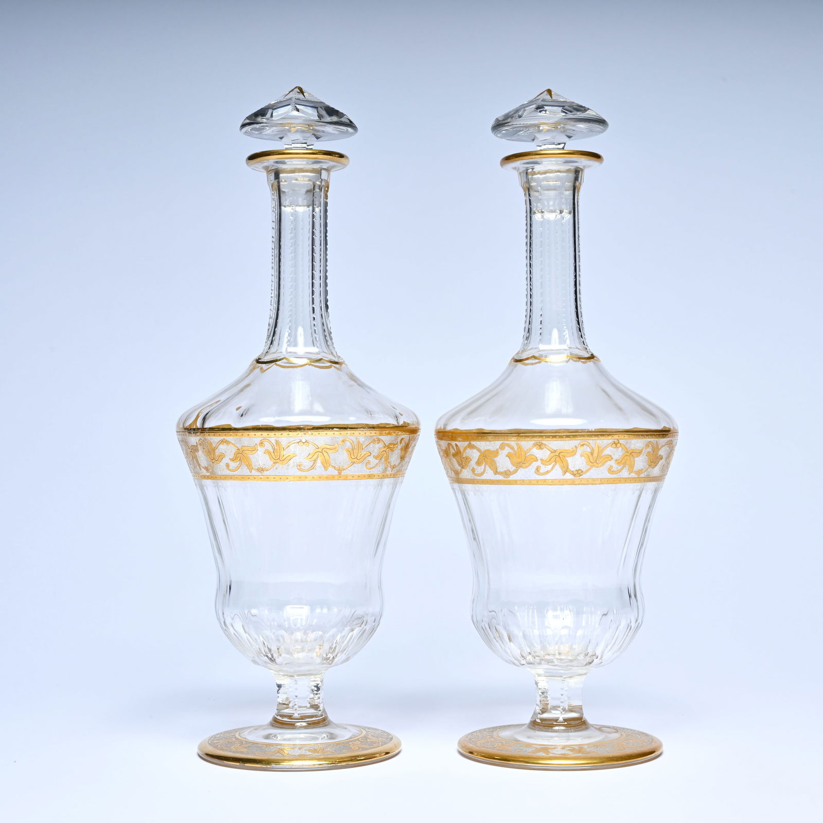 Pair of Saint Louis crystal carafes, Callot model, in cut crystal with gold engraving and a (1 of 8)