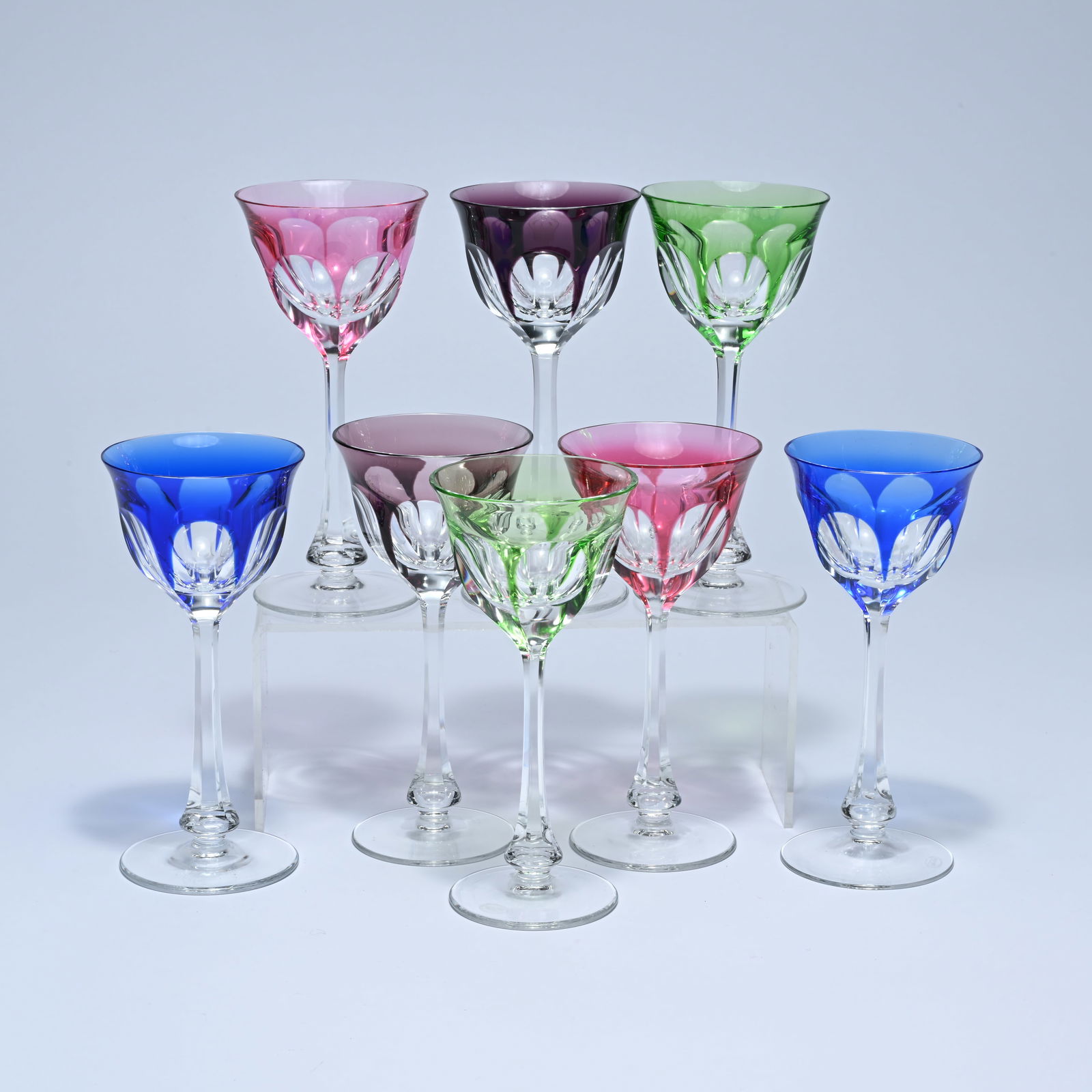 8 colored crystal MOSER wine glasses, Lady Hamilton pattern (1 of 6)