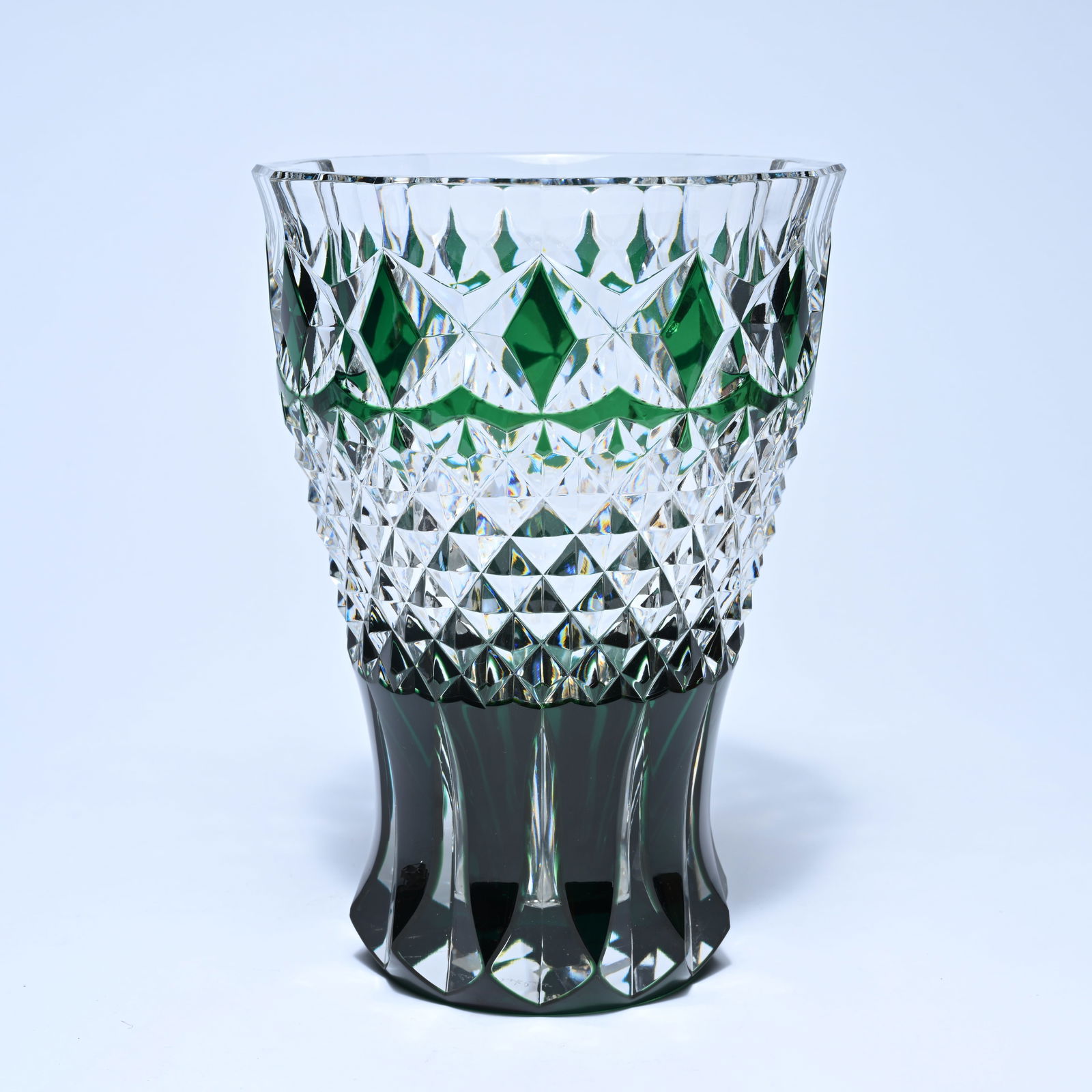 Val Saint Lambert green and clear cut crystal vase (1 of 6)