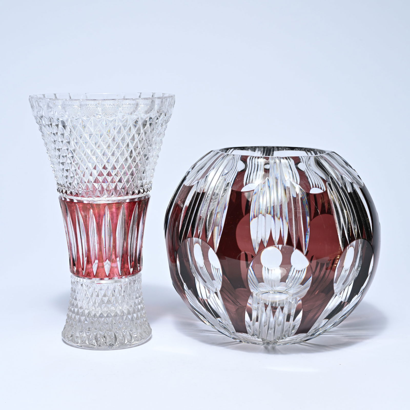 Val Sint Lambert brown and clear cut spherical crystal Art Deco vase and a vase with cut diamond (1 of 9)