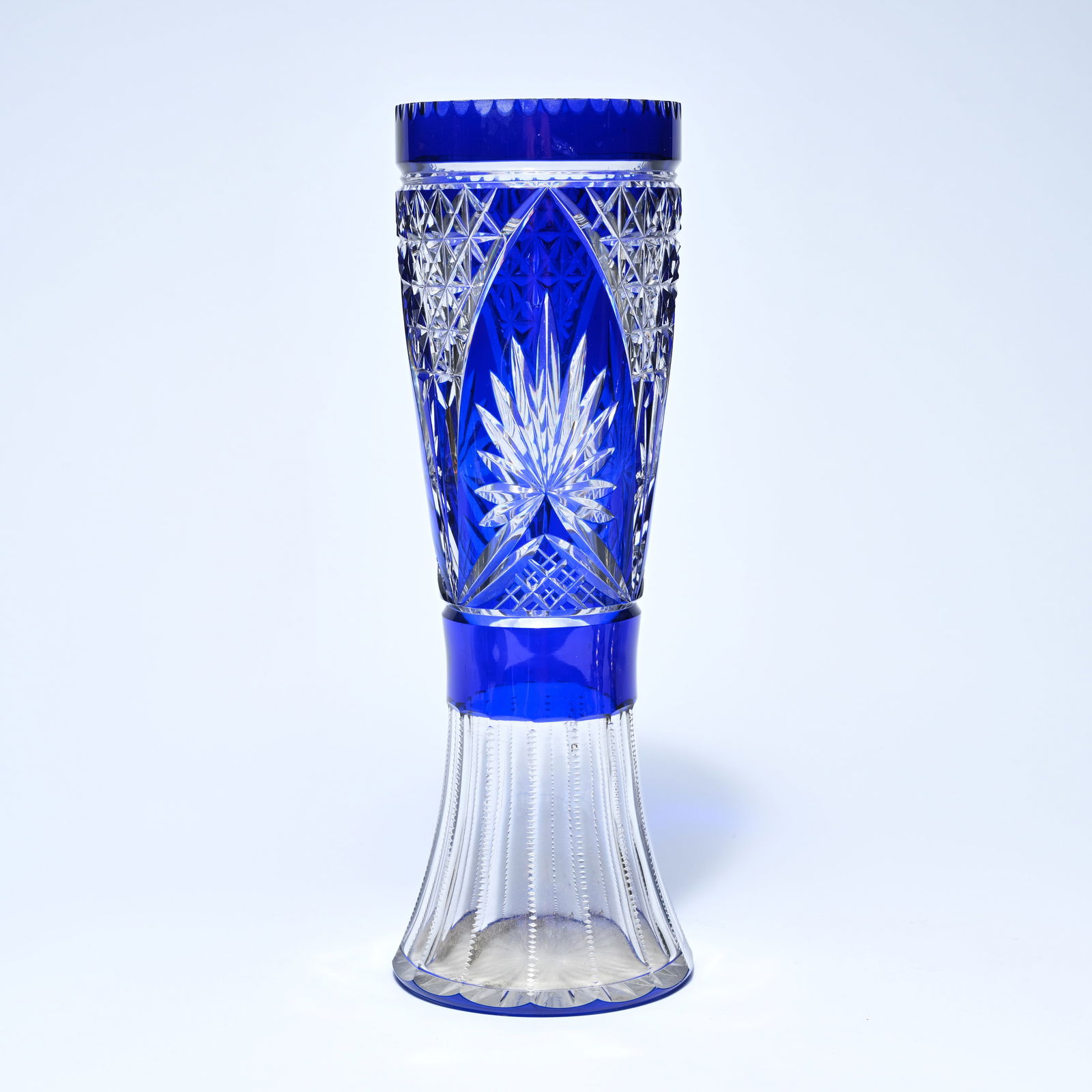 Val Saint Lambert clear and cobalt blue cut crystal vase design Hubert Fouarge (1 of 7)
