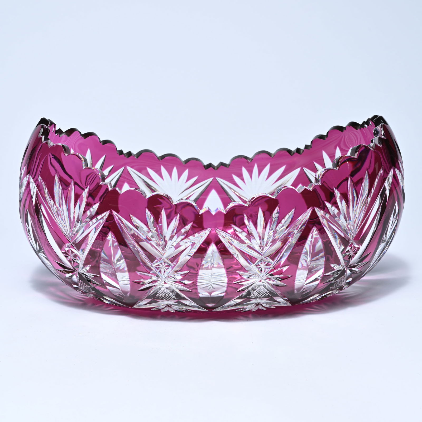 Val Saint Lambert bordeaux and clear cut crystal nut bowl (1 of 6)