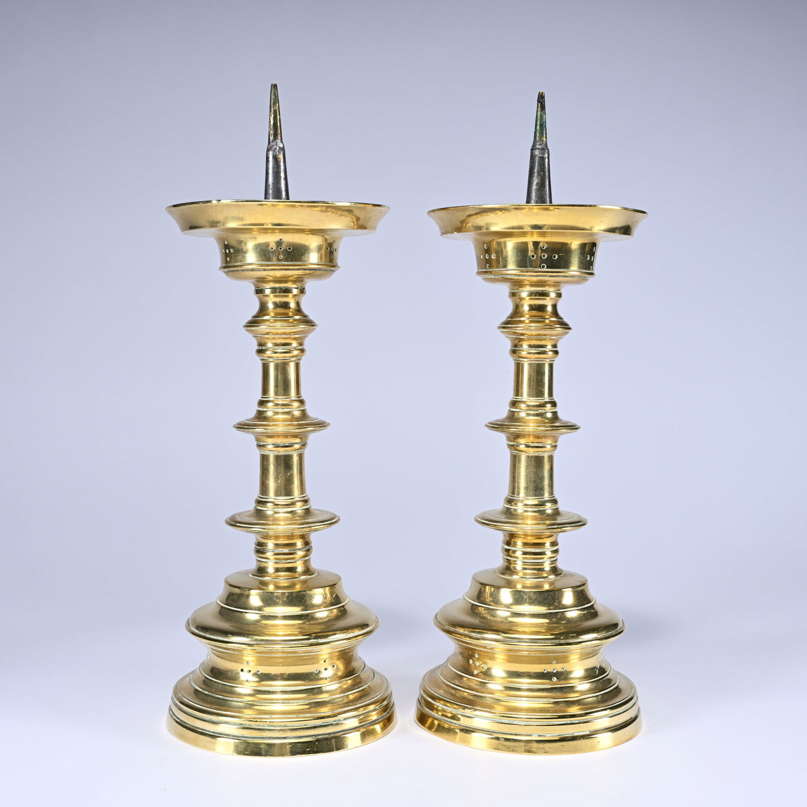 Pair of gilded brass candlesticks, 19th century (1 of 6)