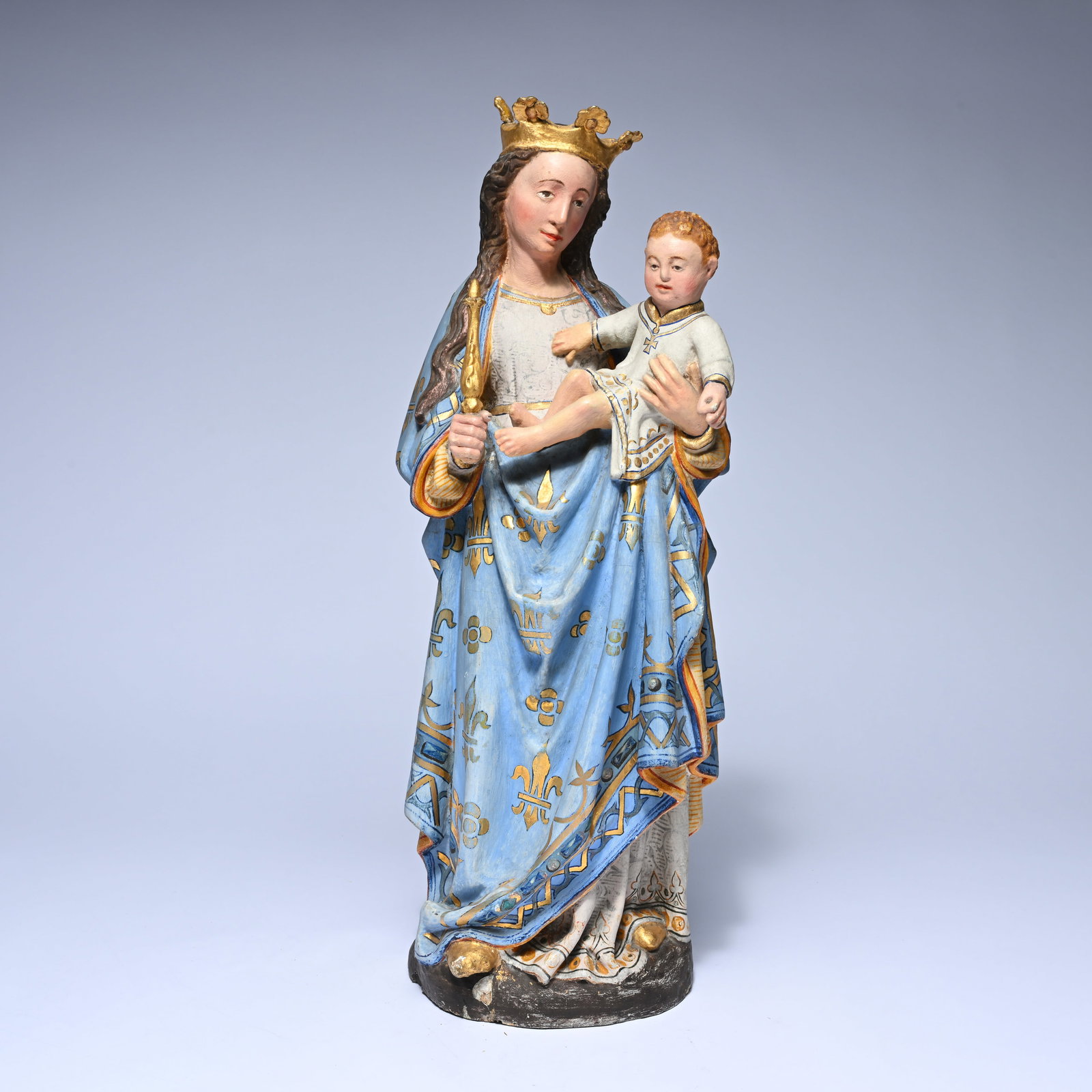 Neo-Gothic wooden polychrome statue of Madonna and Child, late 19th century (1 of 7)
