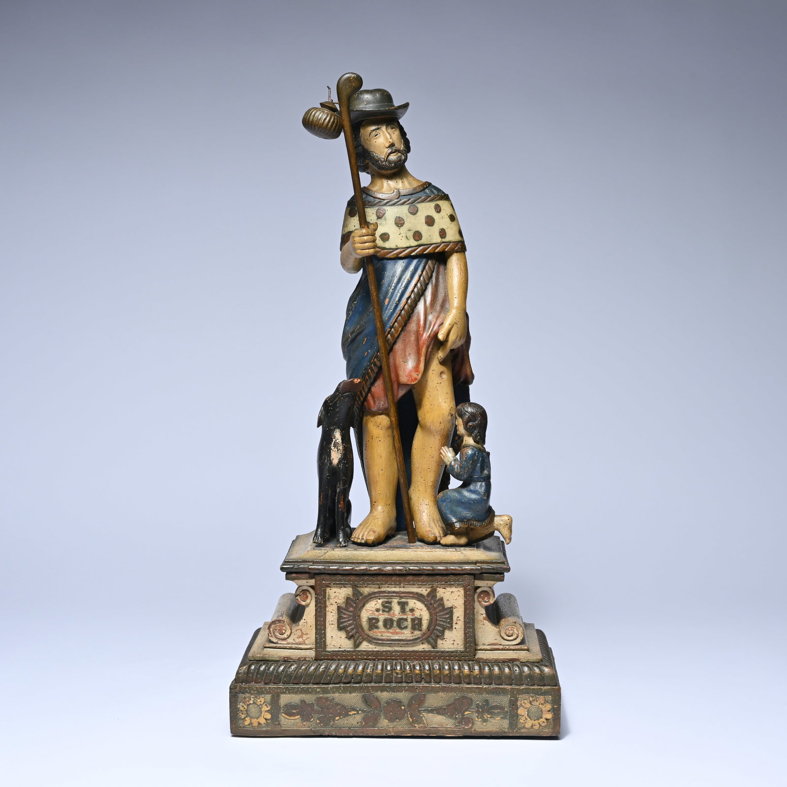 Saint Roch with pilgrim's staff and dog, polychrome limewood, Southern Netherlands, 18th/19th (1 of 7)