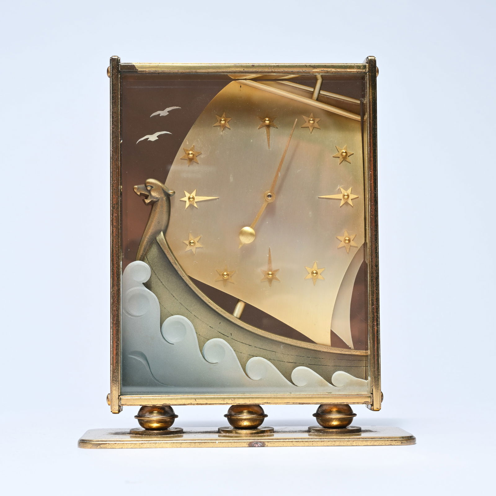 Viking Dragon boat table clock Jaeger-LeCoultre with 8-day movement, 1950s (1 of 5)
