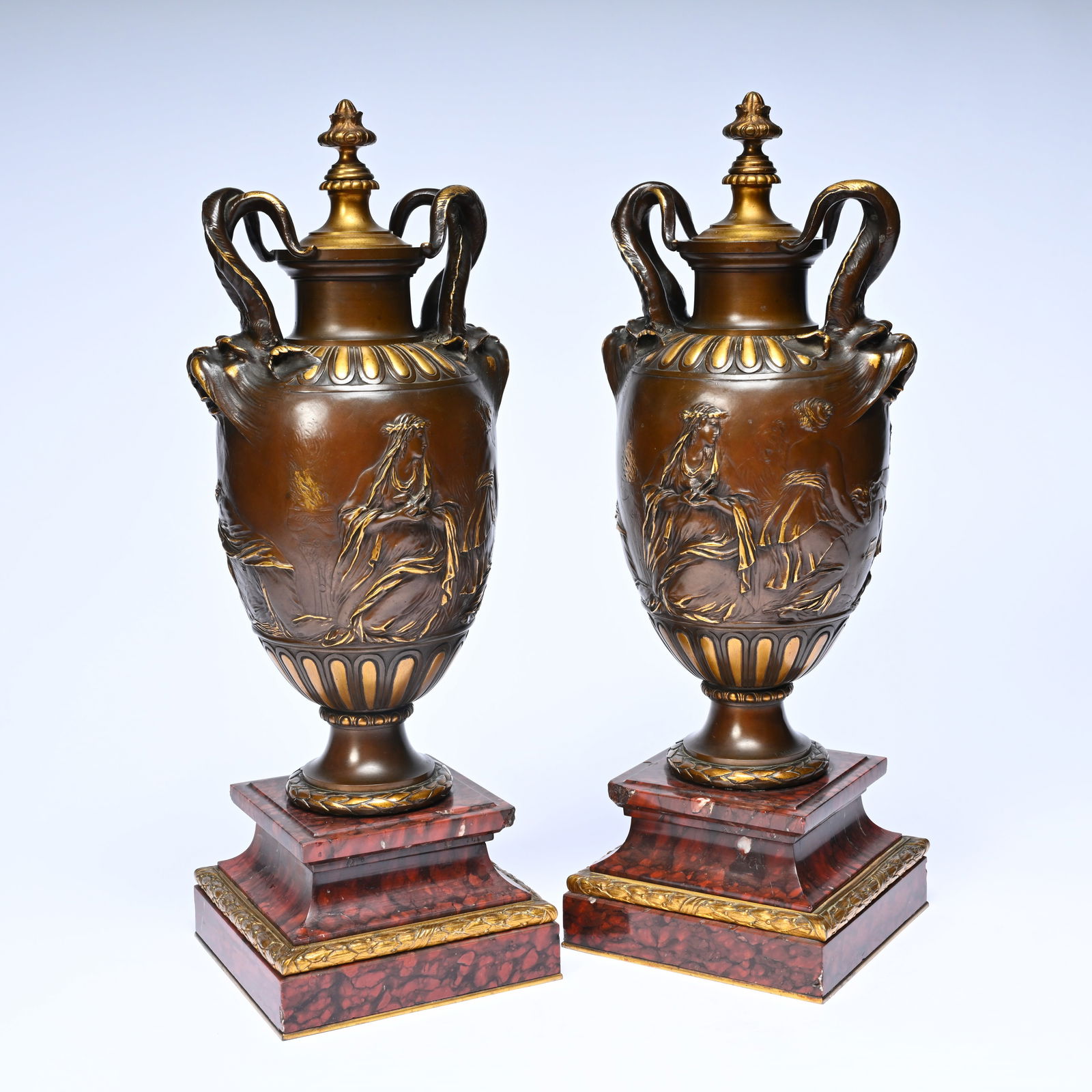 A pair of baluster-shaped bronze and gilded vases, made by Ferdinand Barbedienne in the 19th (1 of 6)