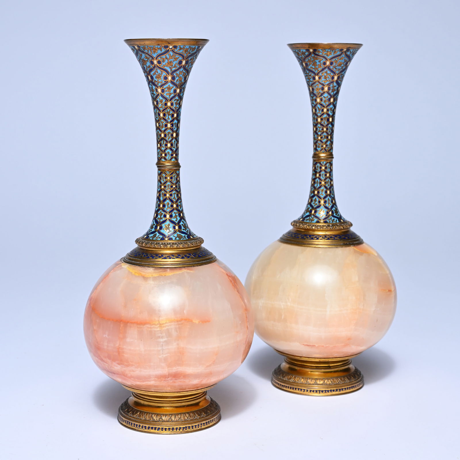 Pair of Napoleon III champlevé and onyx vases, France, 19th century (1 of 9)