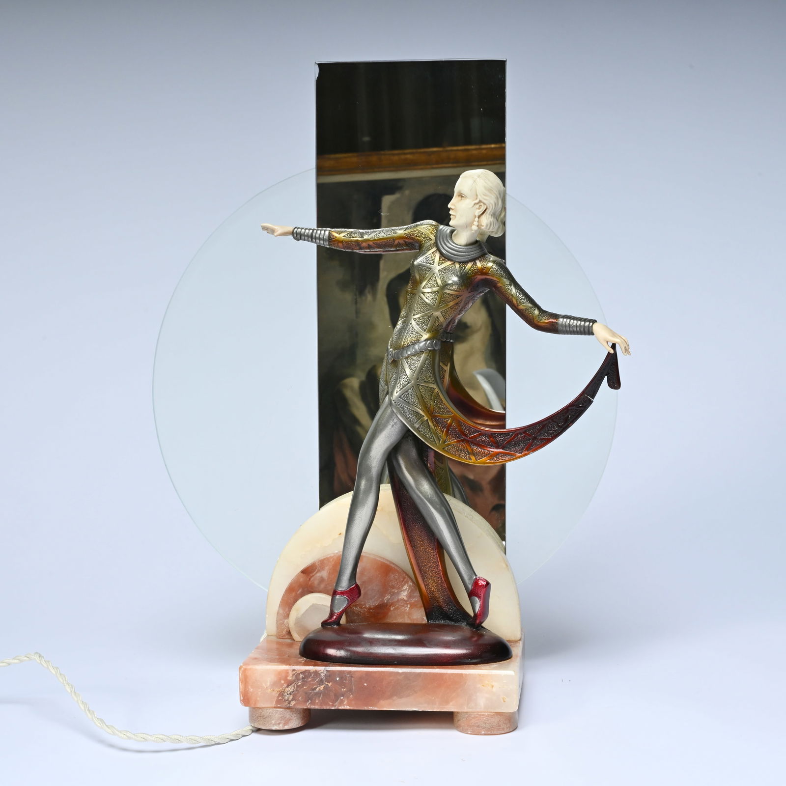 Josef Lorenzl (1892–1950), Art Deco lamp with dancer, ca. 1930, sculpture of an elegant dancer on (1 of 9)