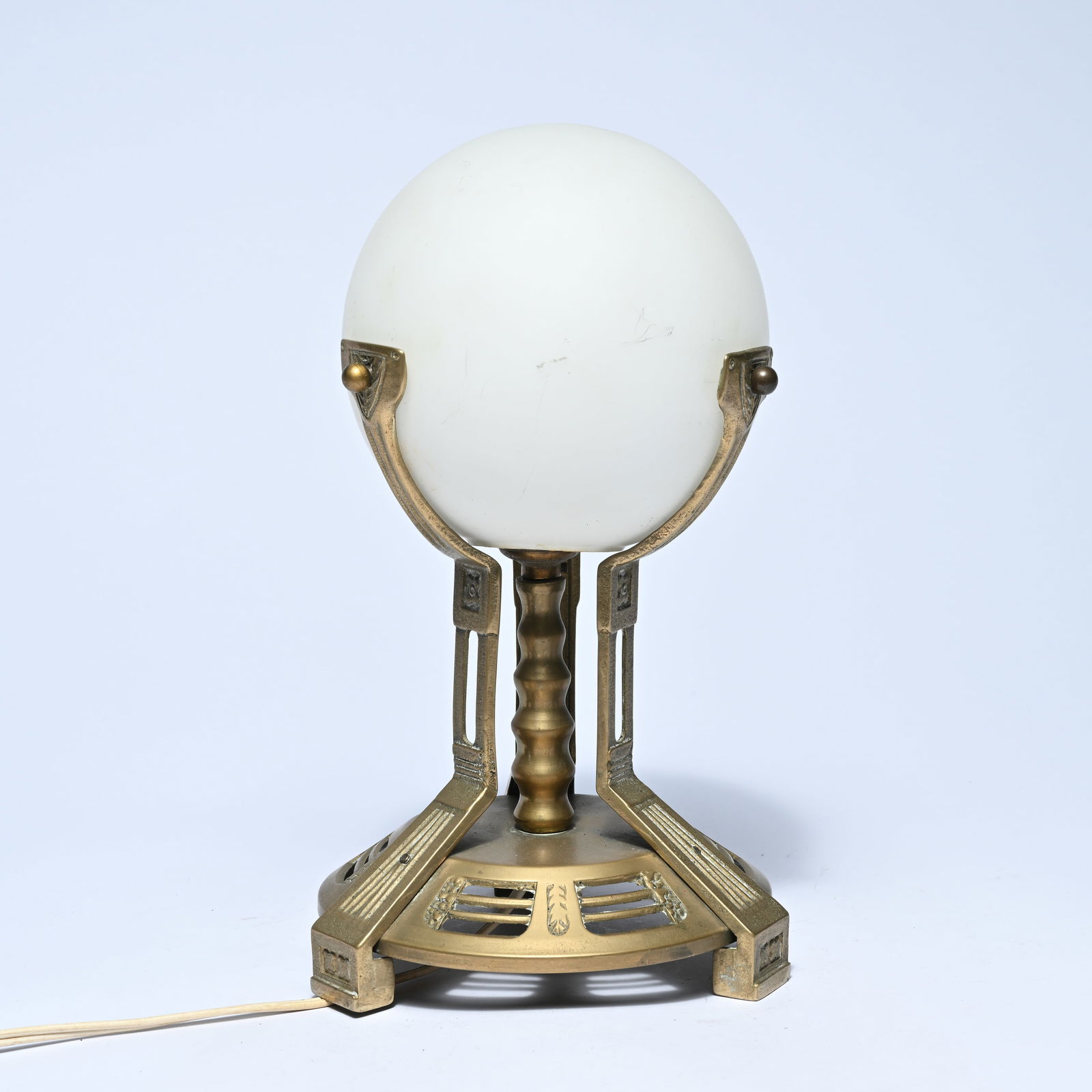Art Deco lamp with white glass ball and brass base, 1940s (1 of 5)