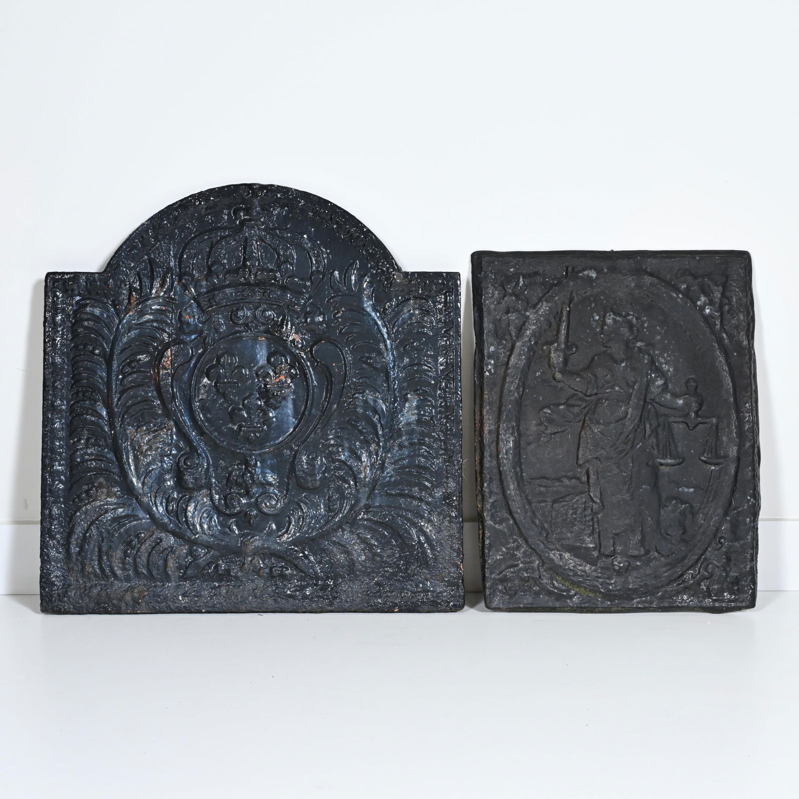 Two antique firebacks, circa 1700, probably from Lorraine or Alsace., One with an image of Mary (1 of 2)