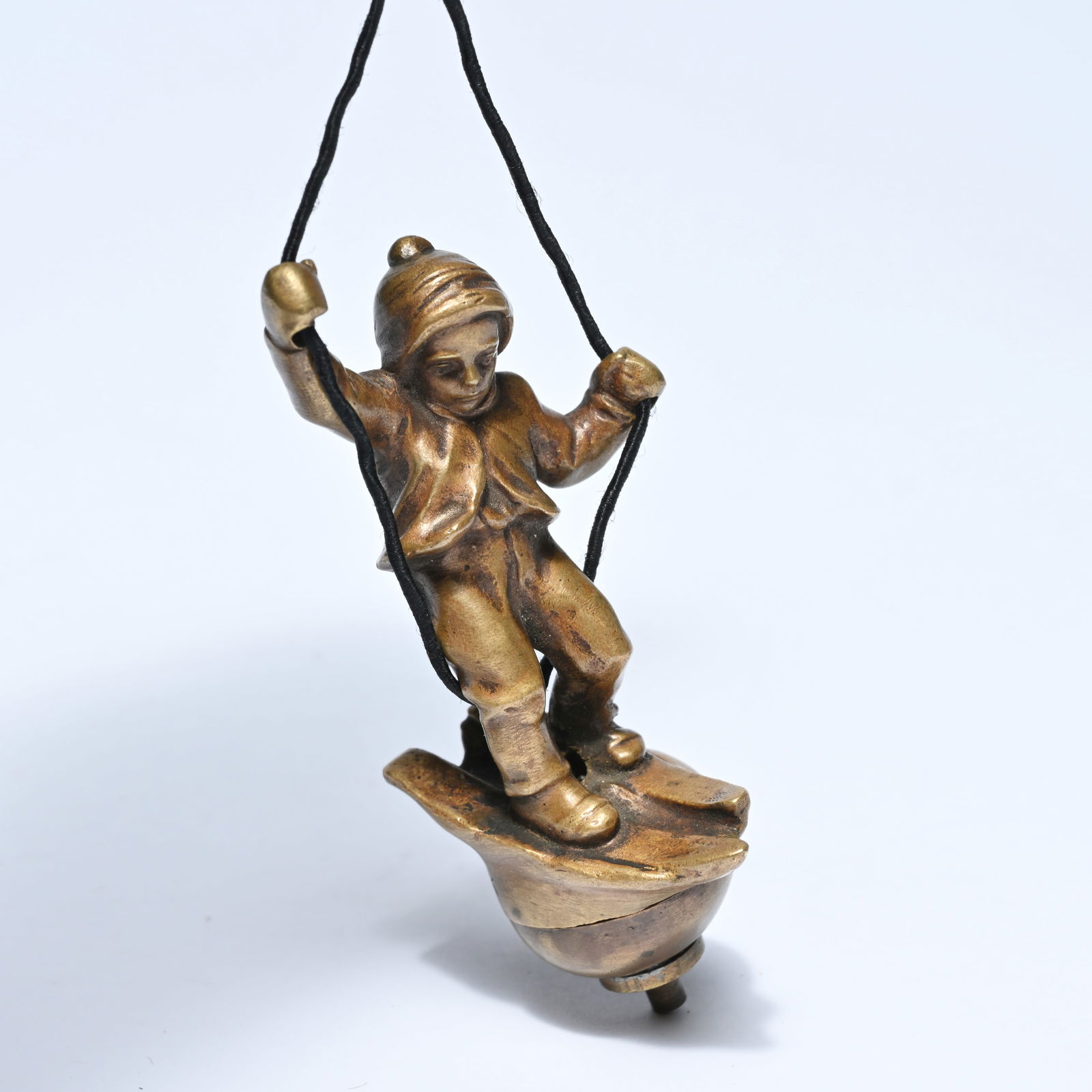 Peter TERESZCZUK (1875-1963), Bronze salon bell or butler bell with a boy holding onto the wiring, (1 of 8)