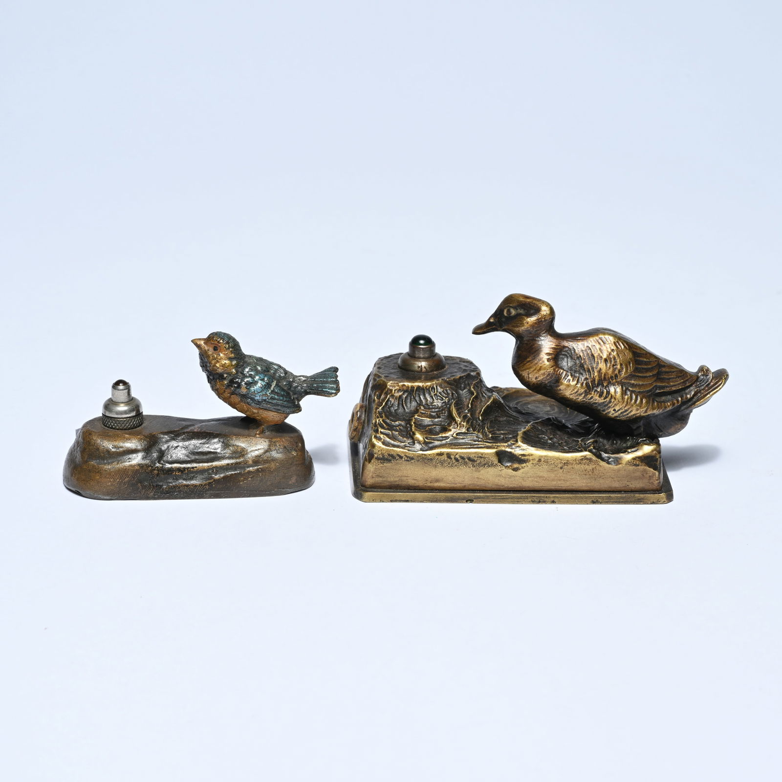 2 bronze salon or butler bells in the style of Viennese bronzes (circa 1900), one with a duck at a (1 of 6)