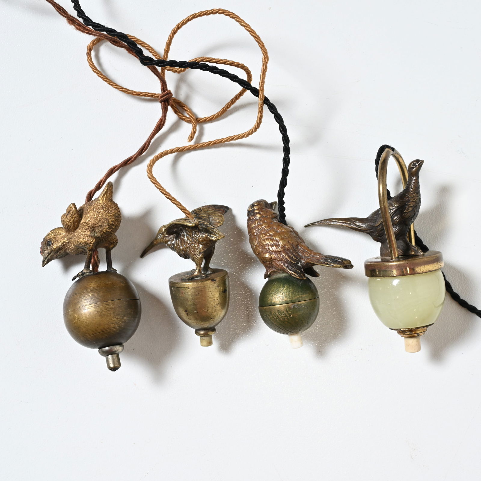 4 salon or butler bells, bronze, metal and onyx with images of birds (including kiwi and pheasant) (1 of 6)