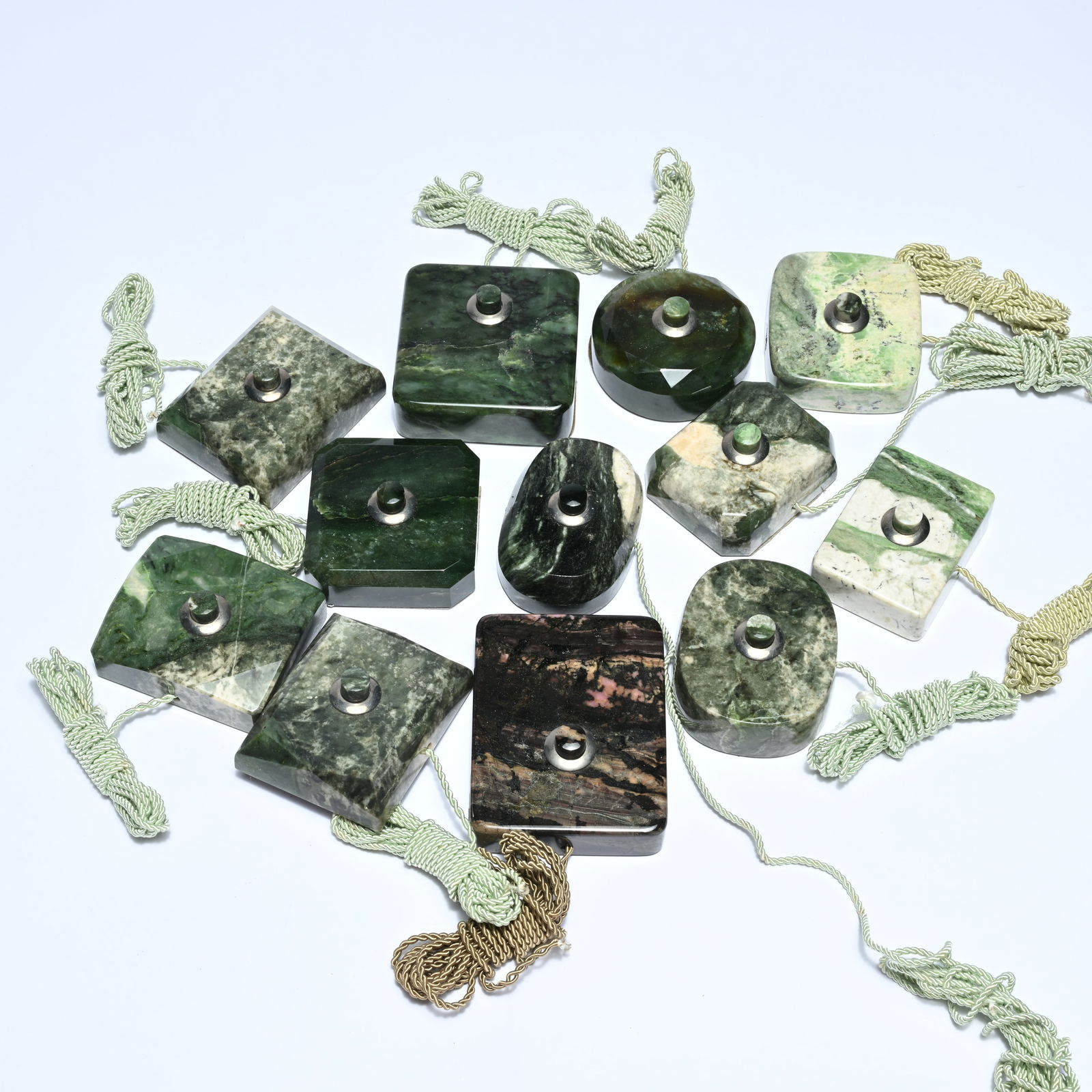 Collection of 12 salon or butler bells in Nephriet, circa 1900 (1 of 6)