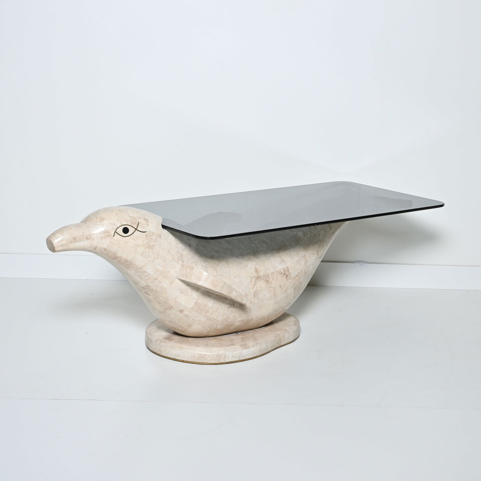 Dolphin-shaped marble coffee table with a smoked glass top, OX-Art (1 of 7)