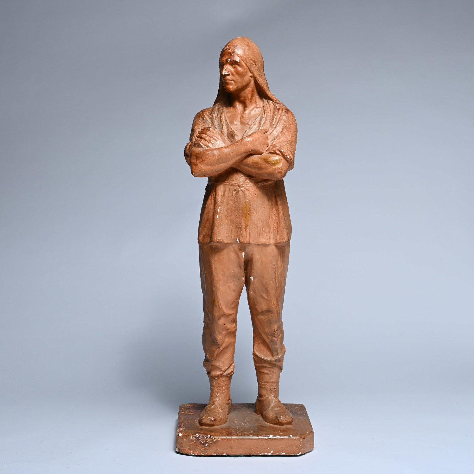Emile JESPERS (1862-1918), brown patinated plaster, The Pouch Carrier, signed (1 of 10)