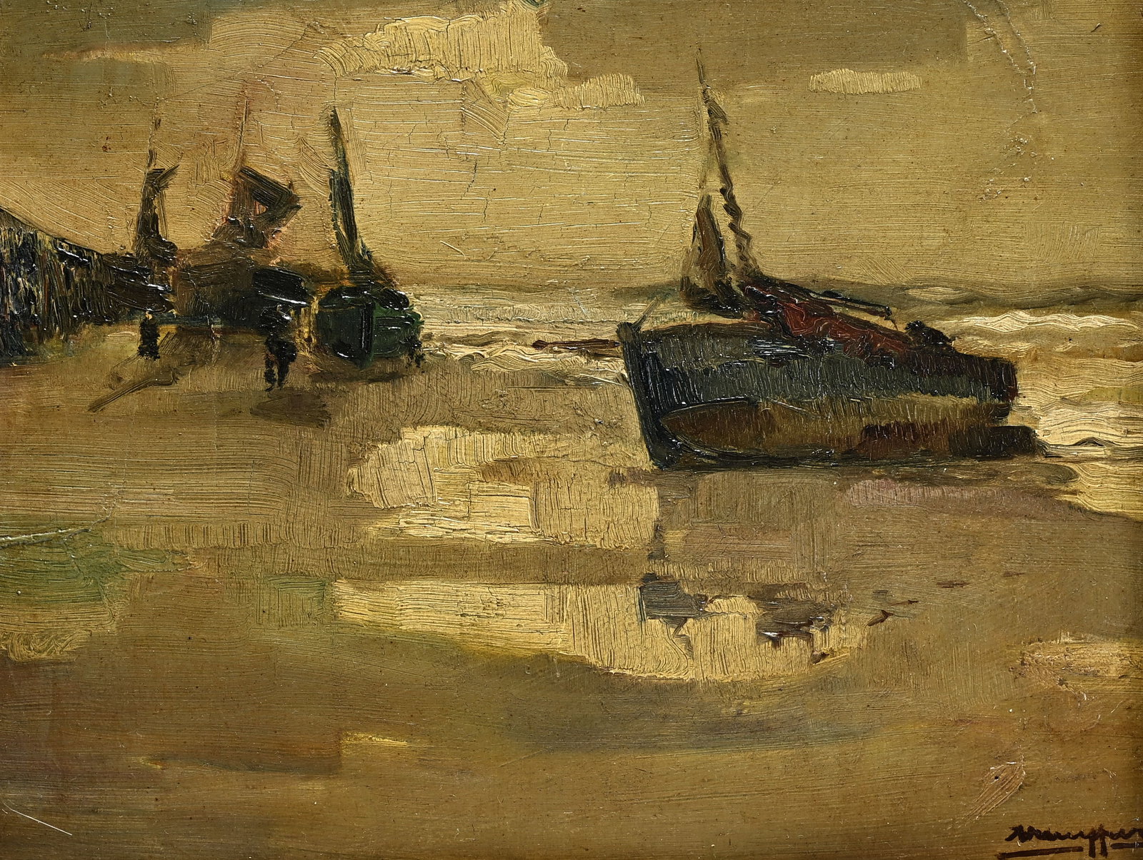 Alfons DE CUYPER (1887-1950), Boats on the beach, oil on panel, signed (1 of 6)