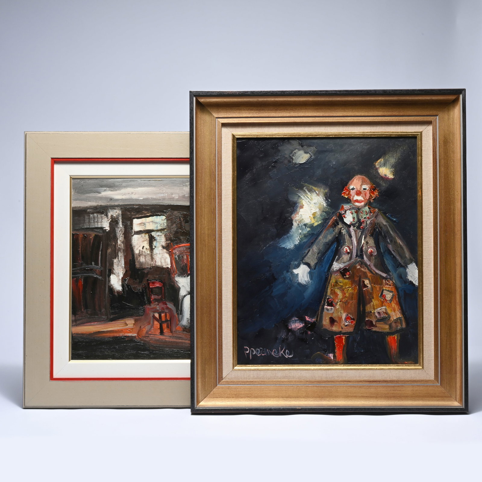 Paul PERMEKE (1918-1990), 2 oil paintings, Clown and Bedroom Interior, signed (1 of 10)