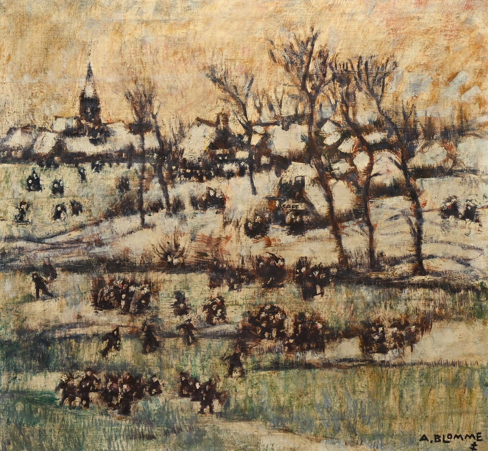 Alfons BLOMME (1889-1979), oil on canvas, Skaters, signed (1 of 7)
