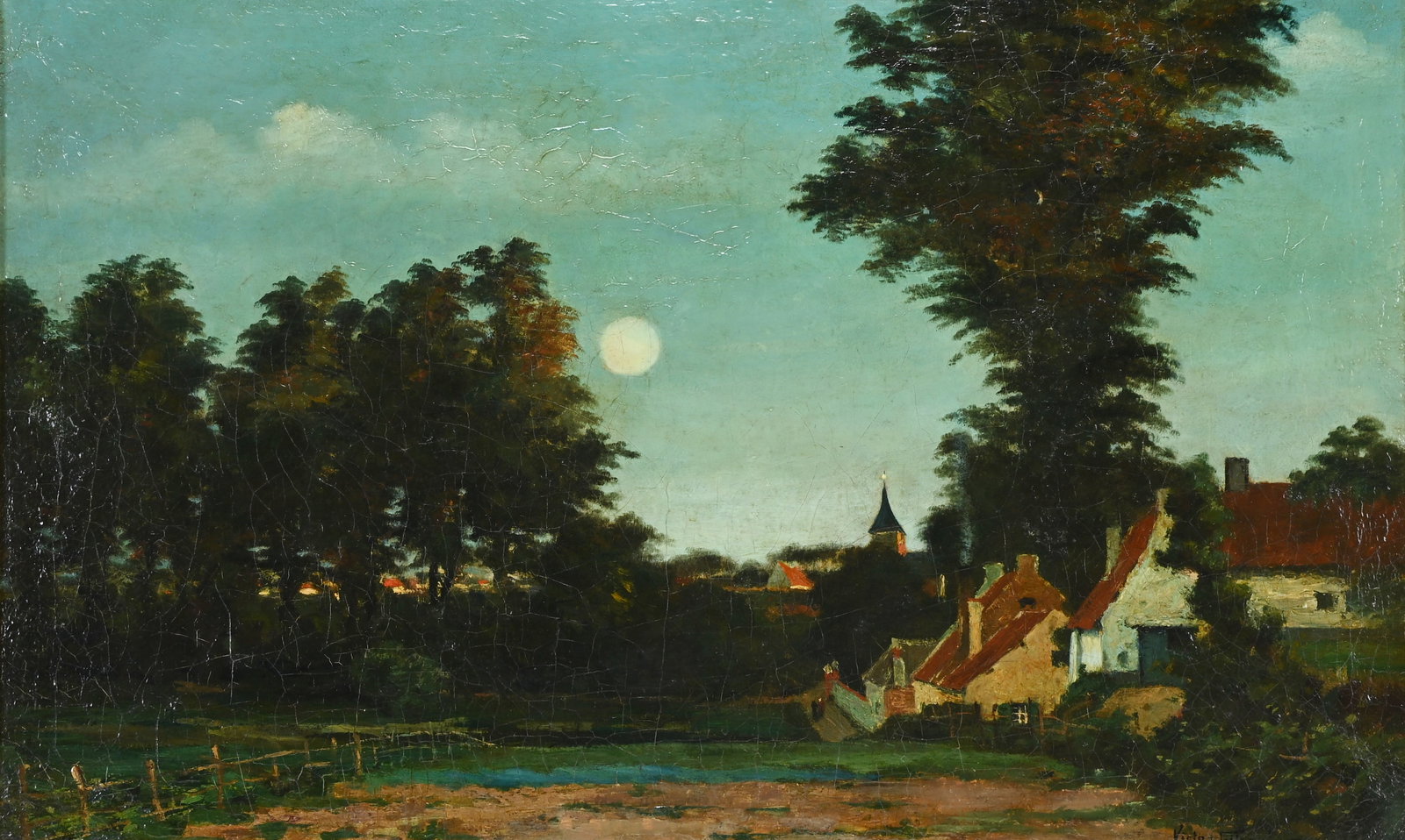 Victor Olivier GILSOUL (1867-1939), Village by moonlight, oil on canvas, signed: Victor Olivier GILSOUL (1867-1939), Village by moonlight, oil on canvas, signedVictor Olivier GILSOUL (1867-1939), Dorp bij maanlicht, olie op doek, getekend50 x 80 cm