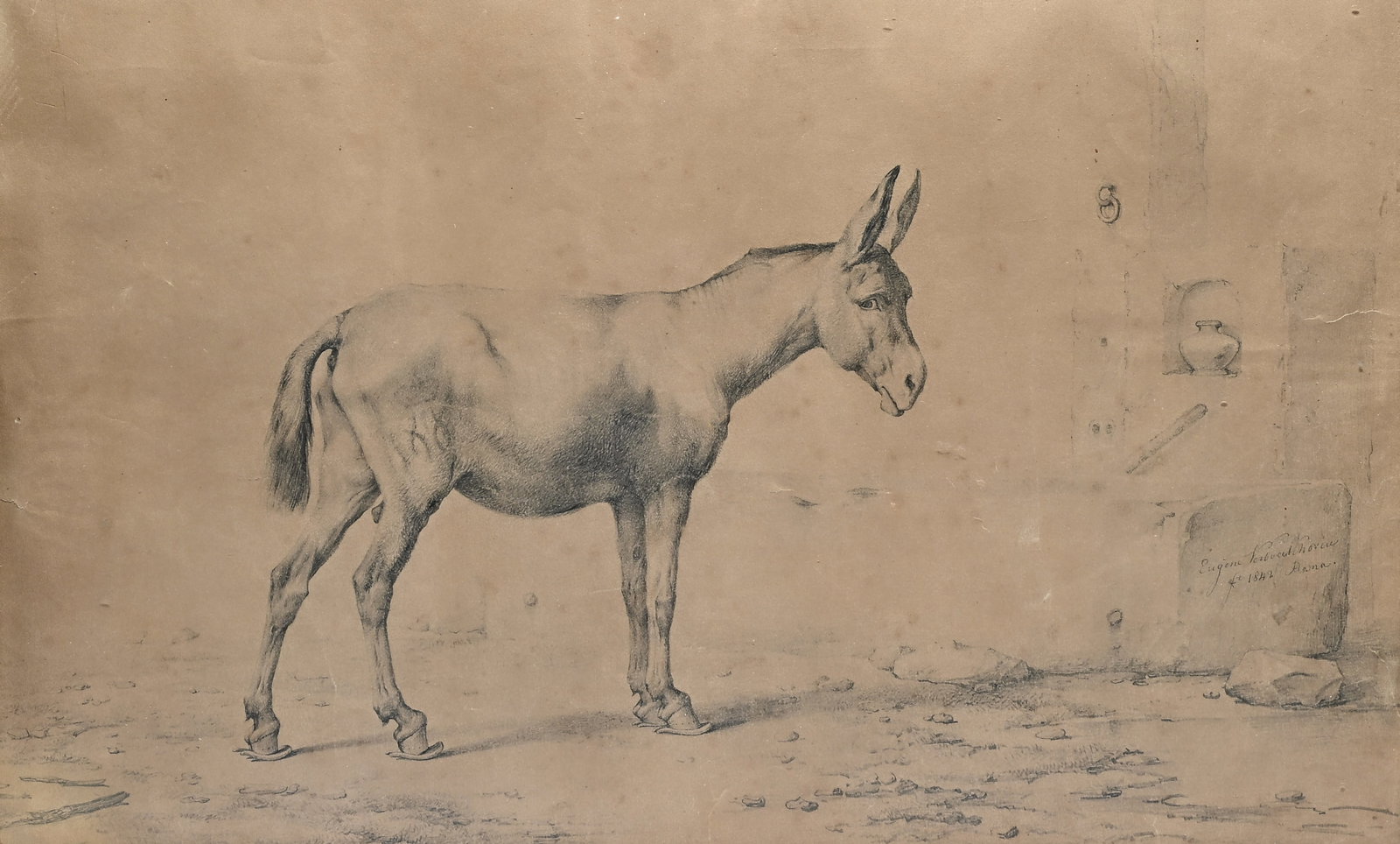 Eugene VERBOECKHOVEN (1798/99-1881), 'L'ane', drawing, signed and dated 1842 (Rome) (1 of 4)