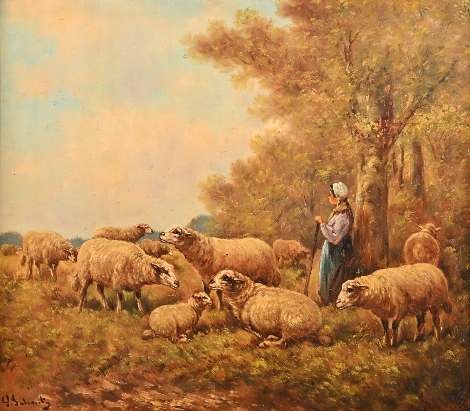 Paul SCHOUTEN (1860-1922), Shepperdess with sheep, oil on panel, signed (1 of 6)