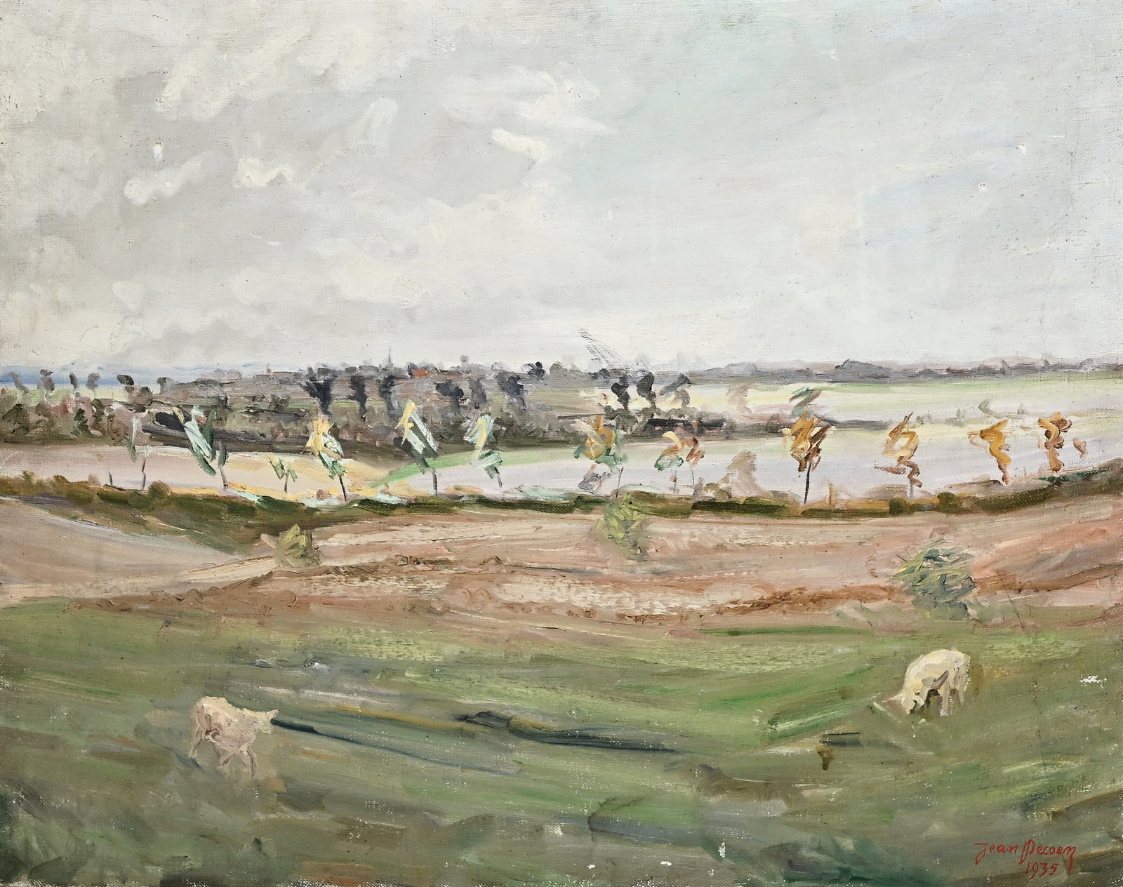 Jean DECOEN (1890-1979), Landscape with sheep, oil on canvas, signed and dated 1935 (1 of 7)