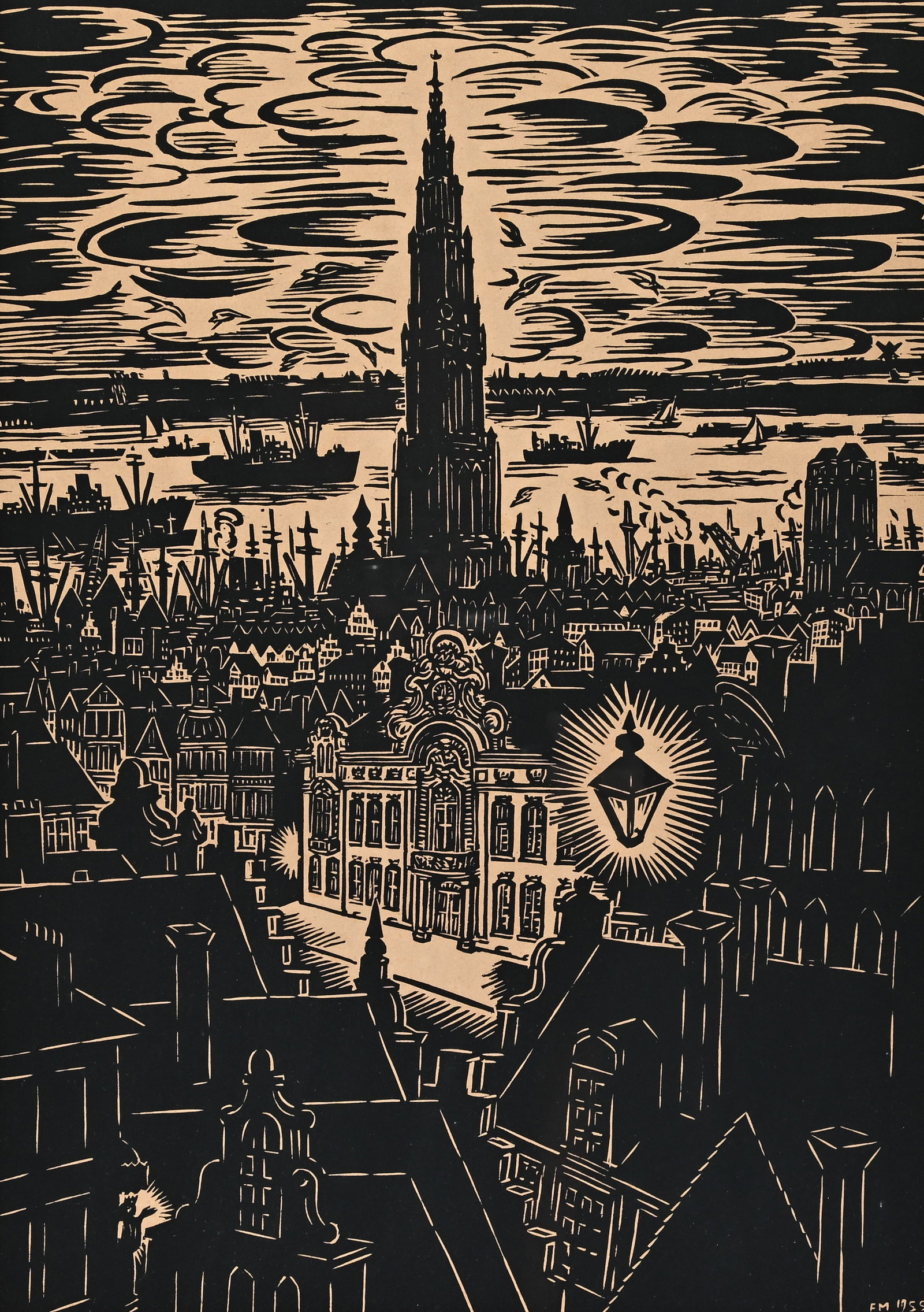 Frans MASEREEL (1889-1972), Osterrieth House, Antwerp, woodcut, signed and dated 1955 (1 of 7)