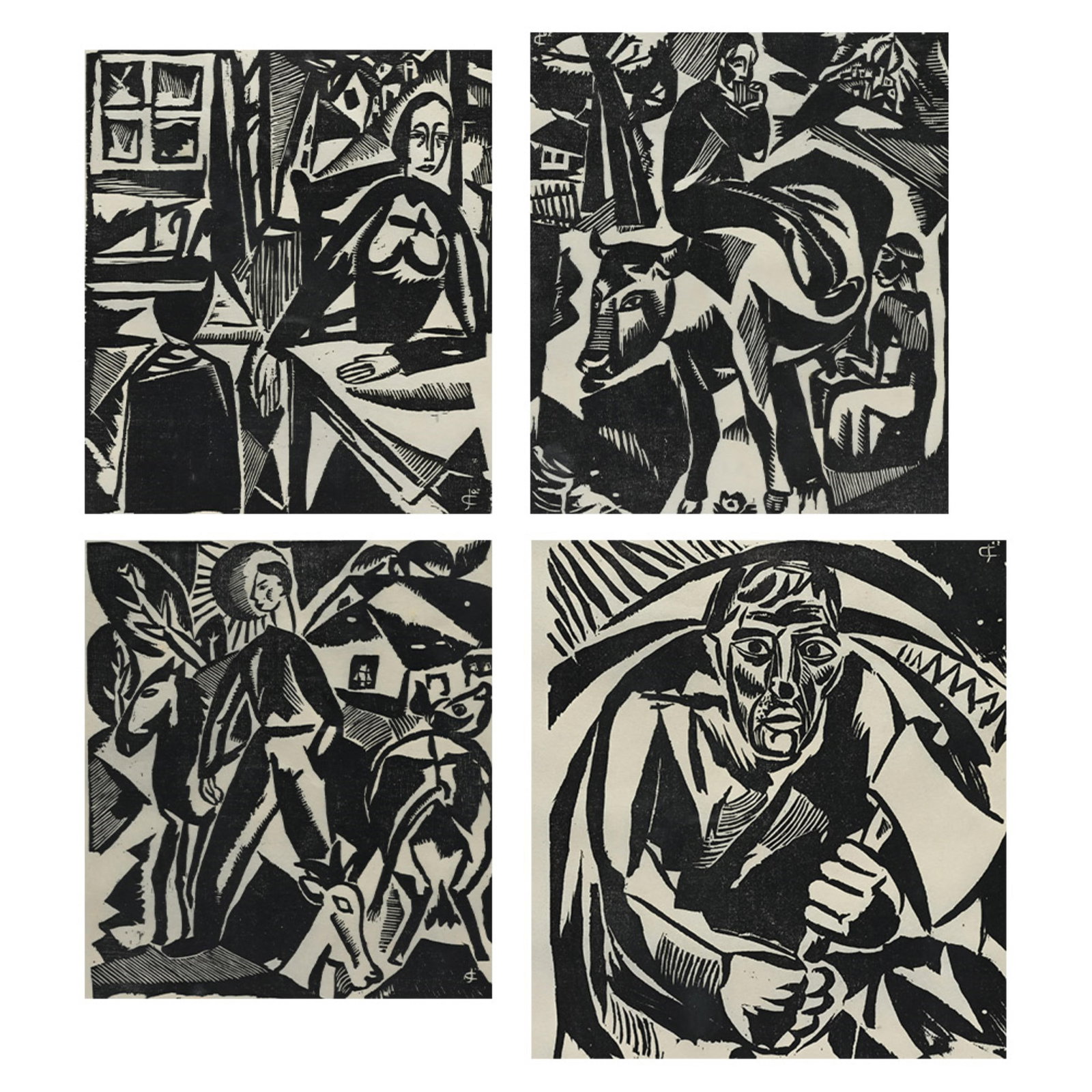 Jozef CANTRe (1890-1957), 4 woodcuts 'La Mere', 'Bien etre' & 'Aurore', signed (4x) (1 of 20)