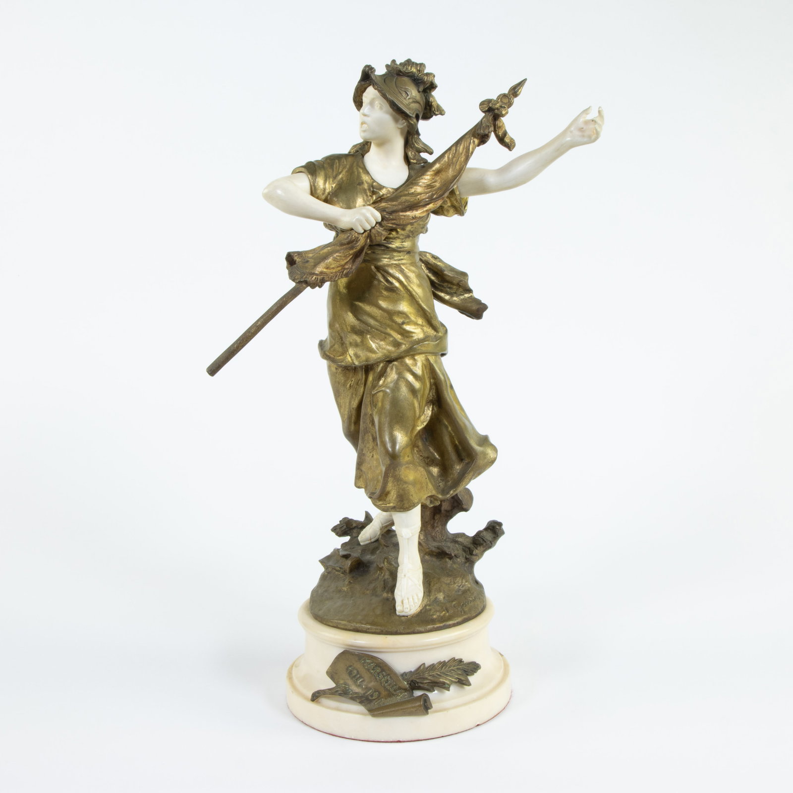 Louis GOSSIN (1846-1928), gilt bronze statue liberation France after WWI depicting a woman with (1 of 6)