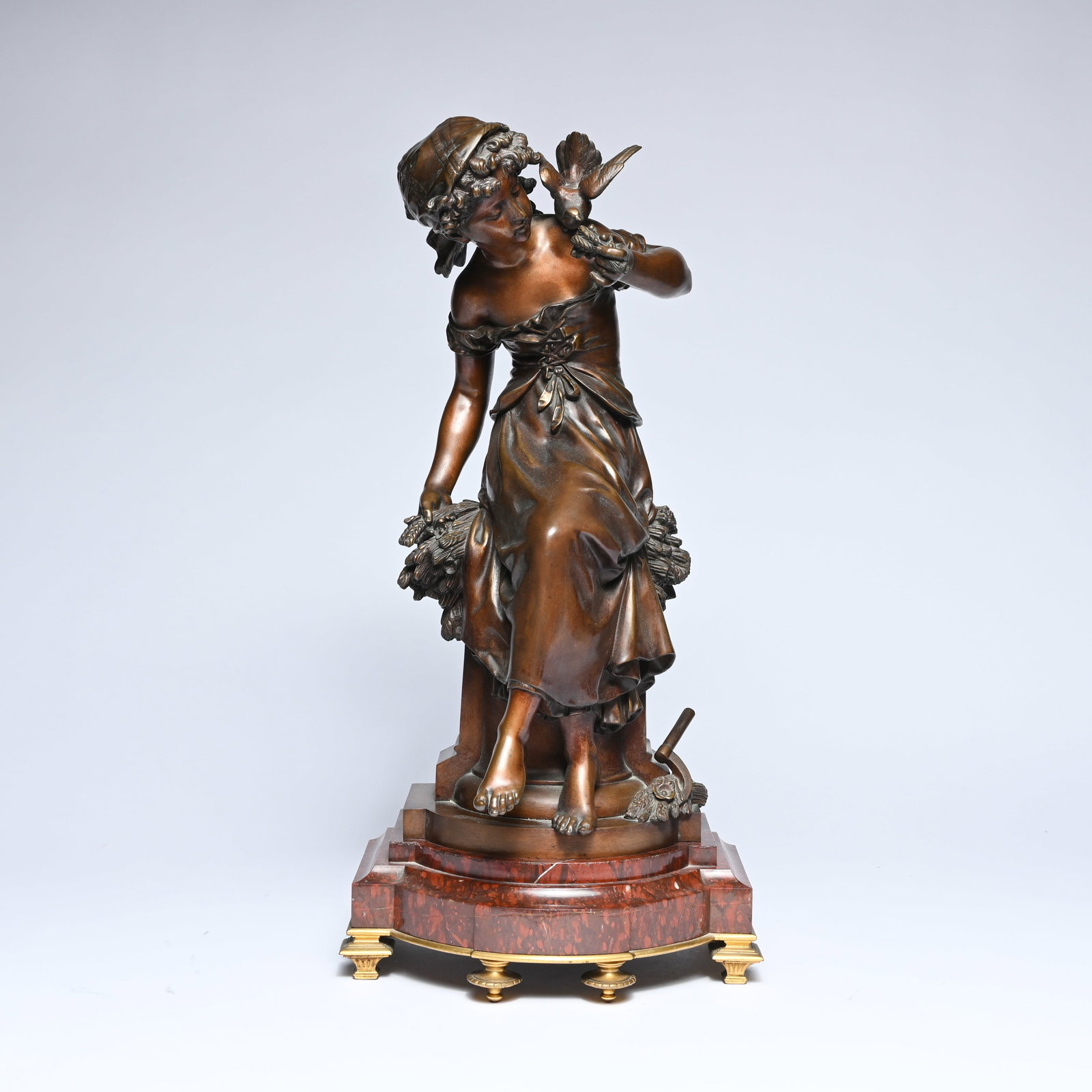 Mathurin MOREAU (1822-1912), bronze sculpture, La Charmeuse, on rouge griotte marble base, signed (1 of 9)