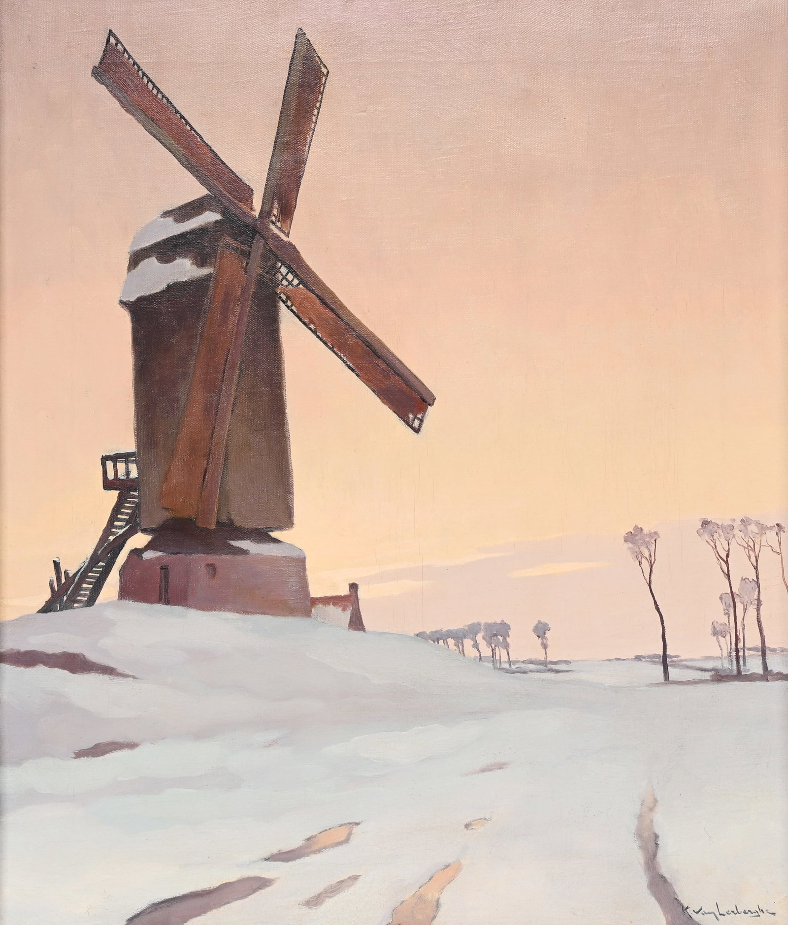 Karel LERBERGHE VAN (1889-1953), Mill in a snowy landscape, oil on canvas, signed (1 of 6)