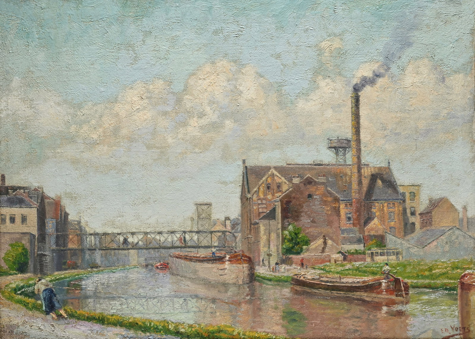 Edouard VOETS (1879-1942), Factory next to the river, oil on canvas, signed (1 of 6)