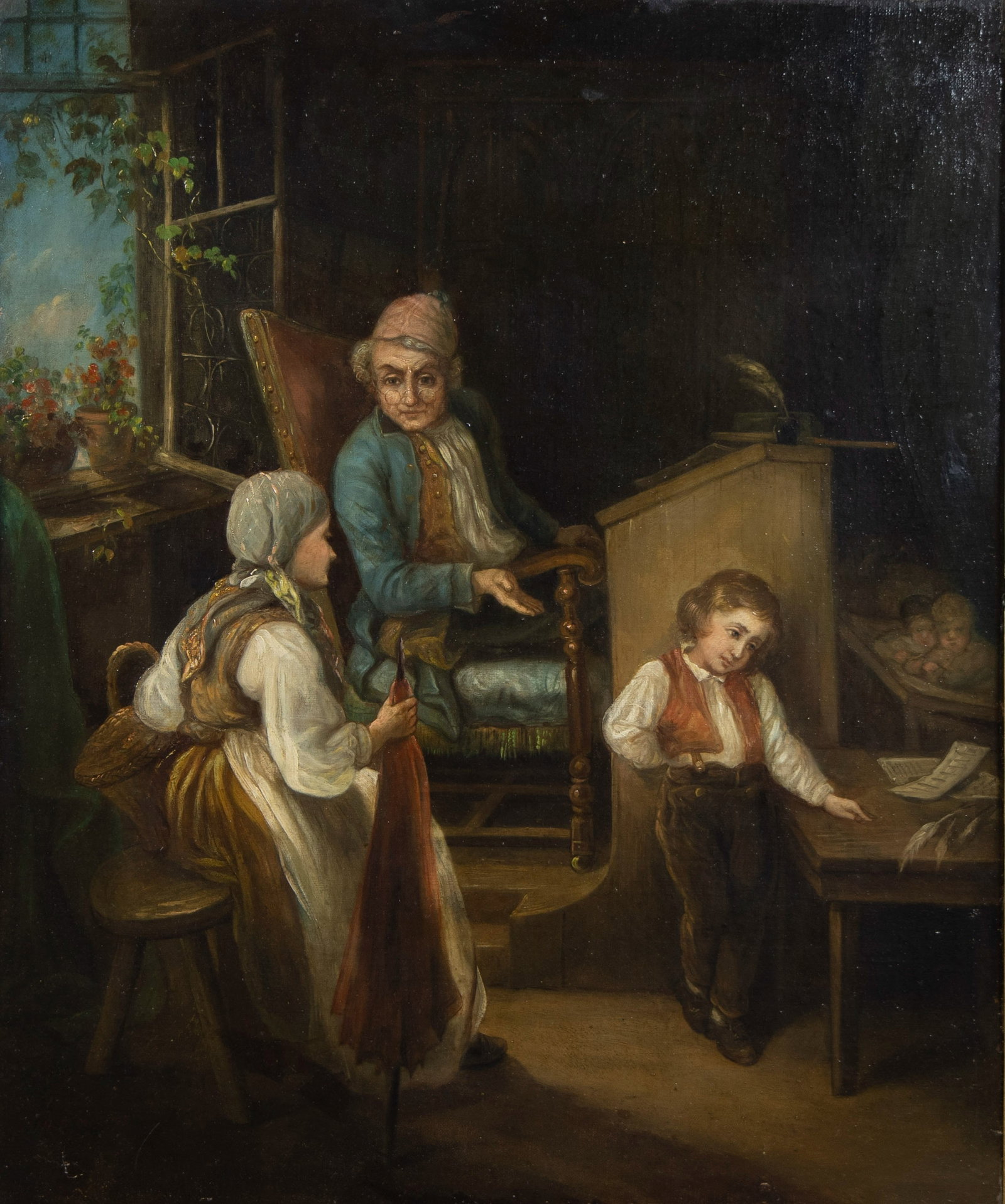 Oil on panel, La reprimande, signed H S Marks (1 of 3)