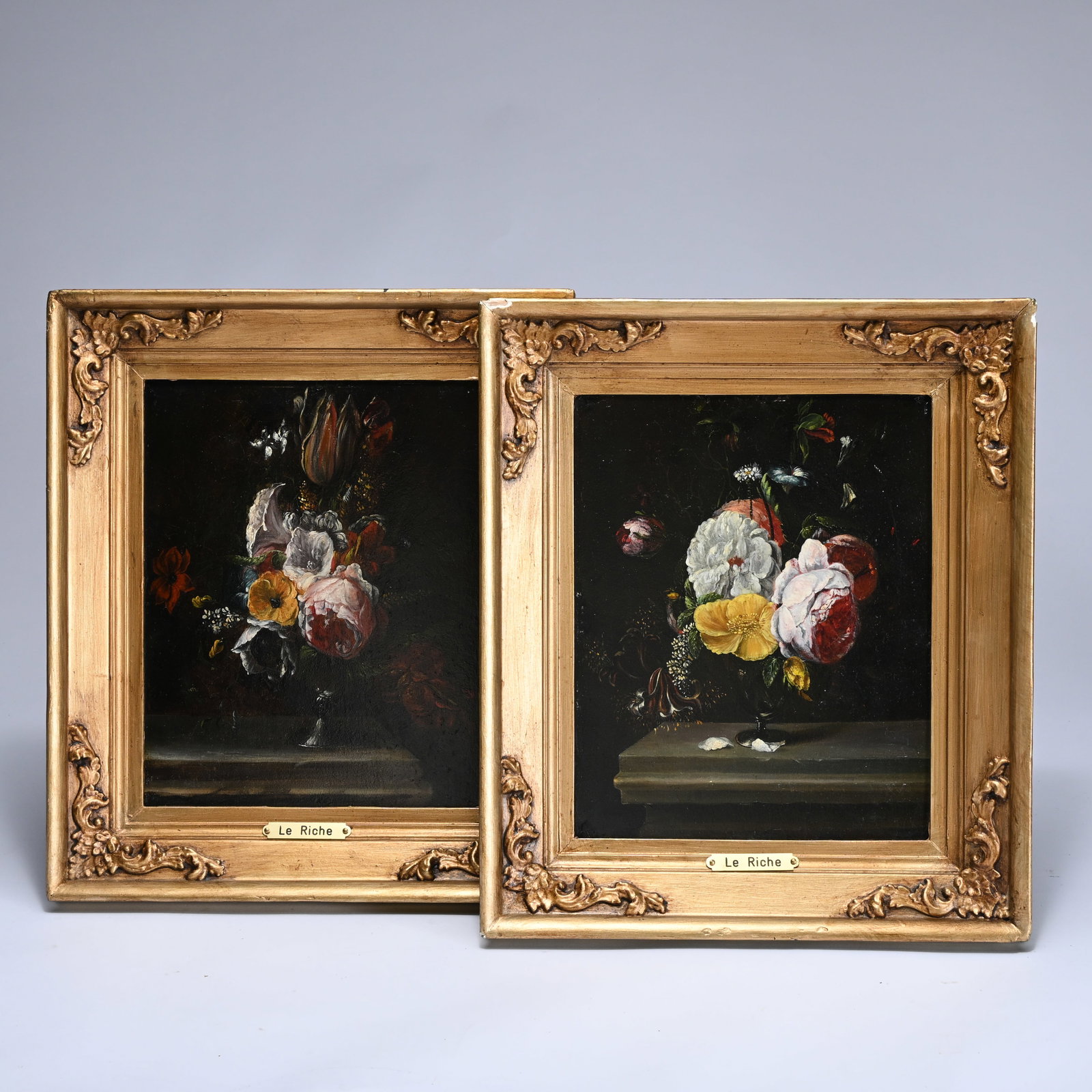 Pierre LE RICHE (c.1760-1811) (attributed), pendant of flower still lifes, oil on panel (1 of 7)