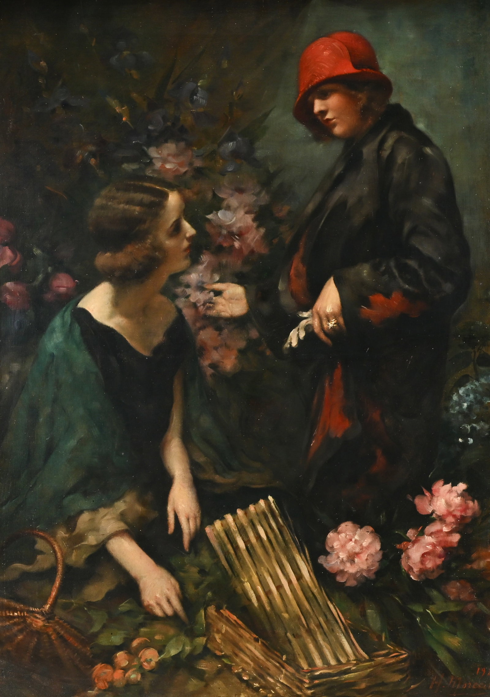 Henri MOREAU (1869-1943), Flower Seller, oil on canvas, signed and dated 1924: Henri MOREAU (1869-1943), Flower Seller, oil on canvas, signed and dated 1924Henri MOREAU (1869-1943), Bloemenverkoopster, olie op doek, getekend en gedateerd 1924101 x 72.5 cm