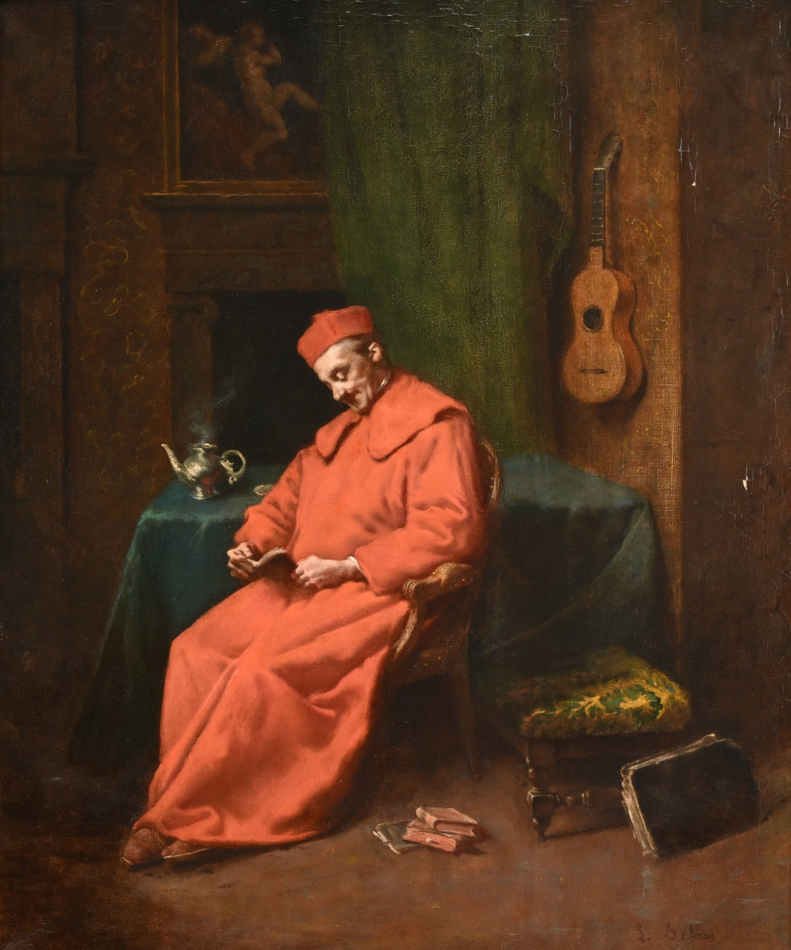 Louis DEBRAS (1820-1899), Reading Cardinal, oil on canvas, signed (1 of 7)