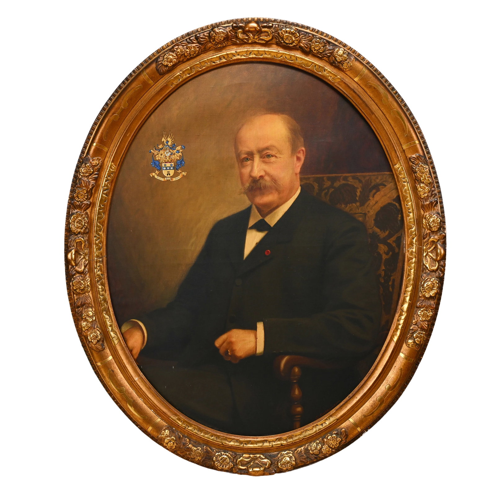 Georges GUEQUIER (1878-1957), oil on canvas, 19th-century portrait of a gentleman with family coat (1 of 6)