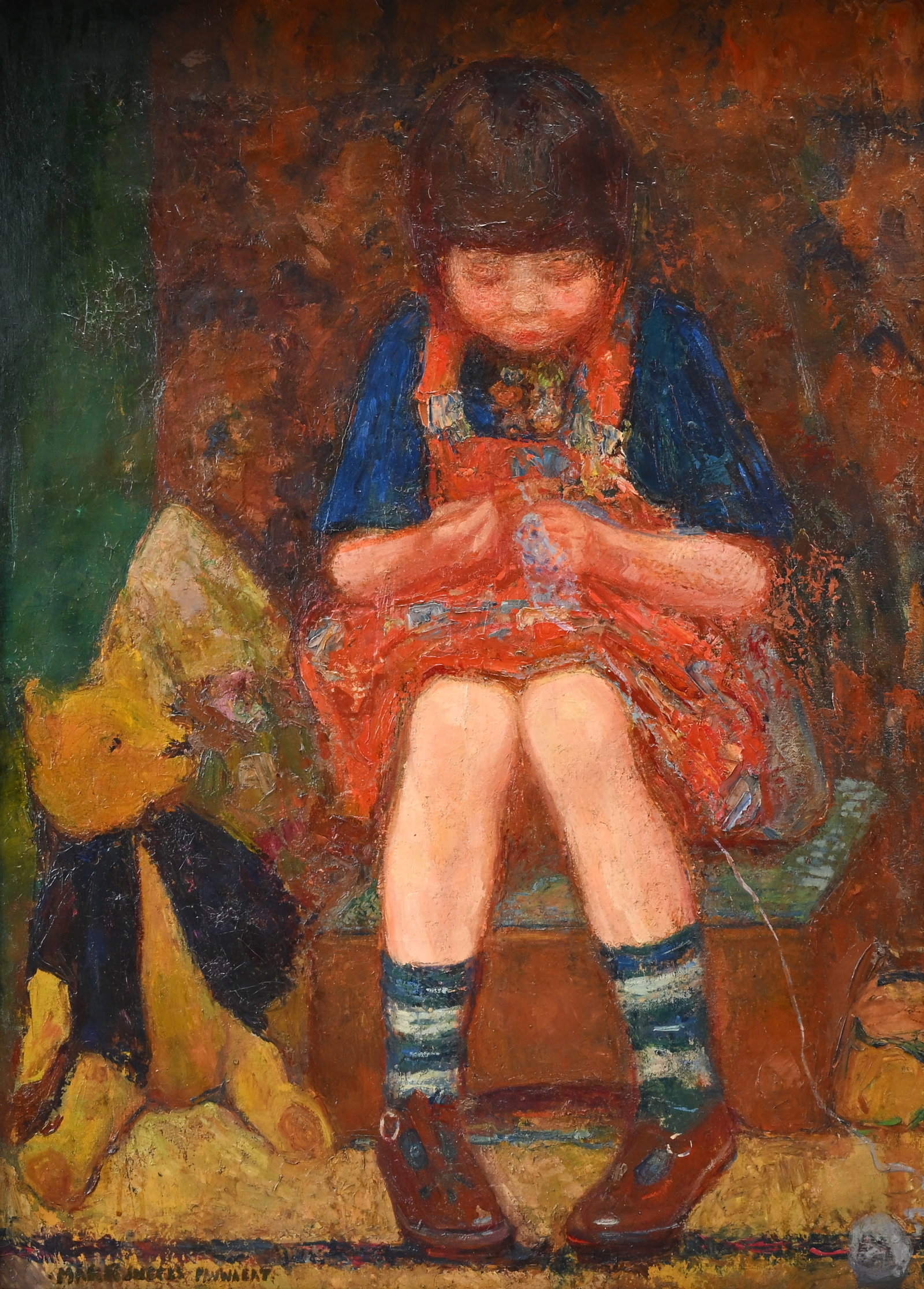 Marie-Louise Pauwaert-Ingels (1884–1960), Child with bear, oil on canvas, signed (1 of 4)