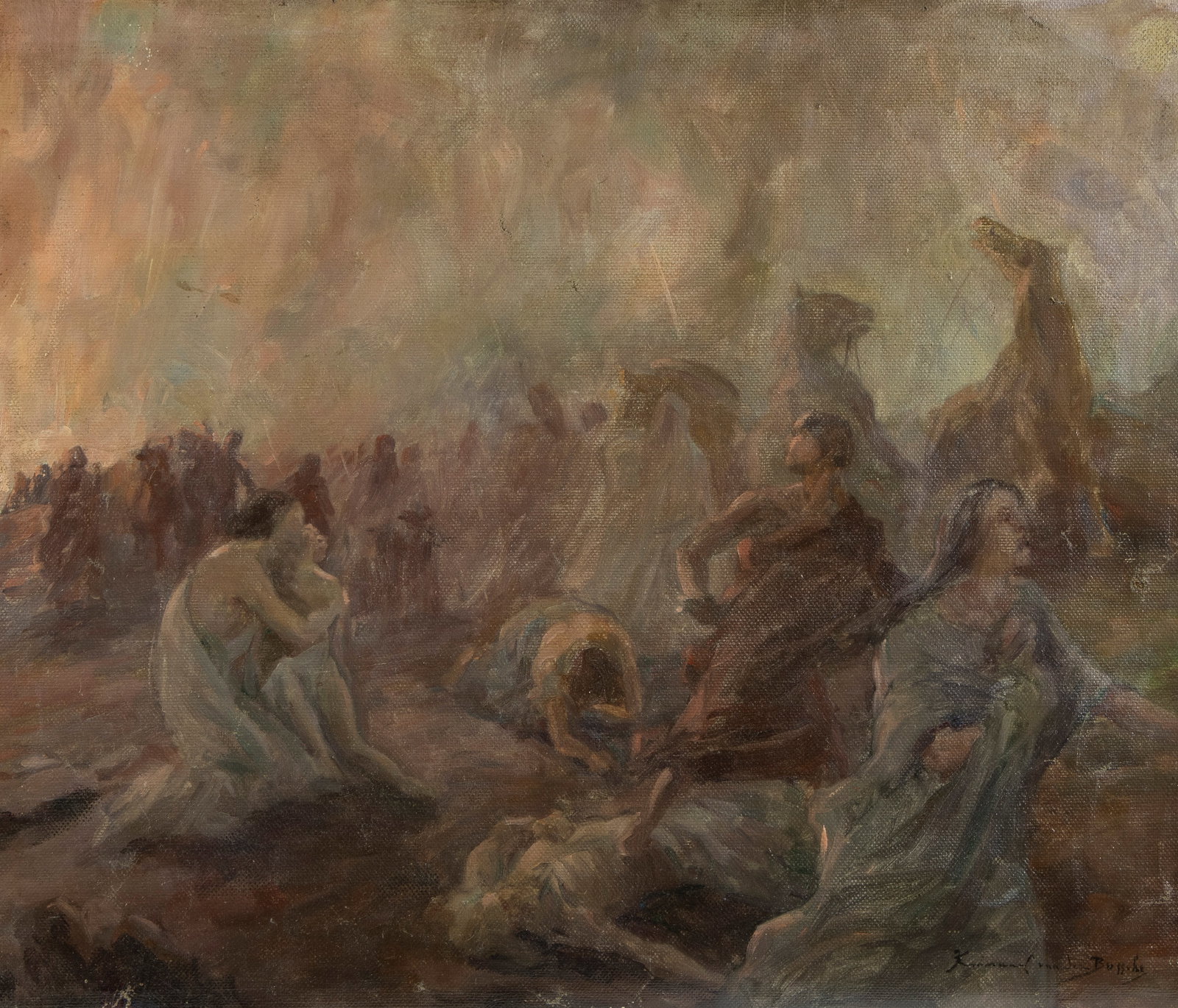 Joseph Emanuel VAN DEN BUSSCHE (1837-1908), oil on canvas Historical genre scene of a devastating (1 of 4)