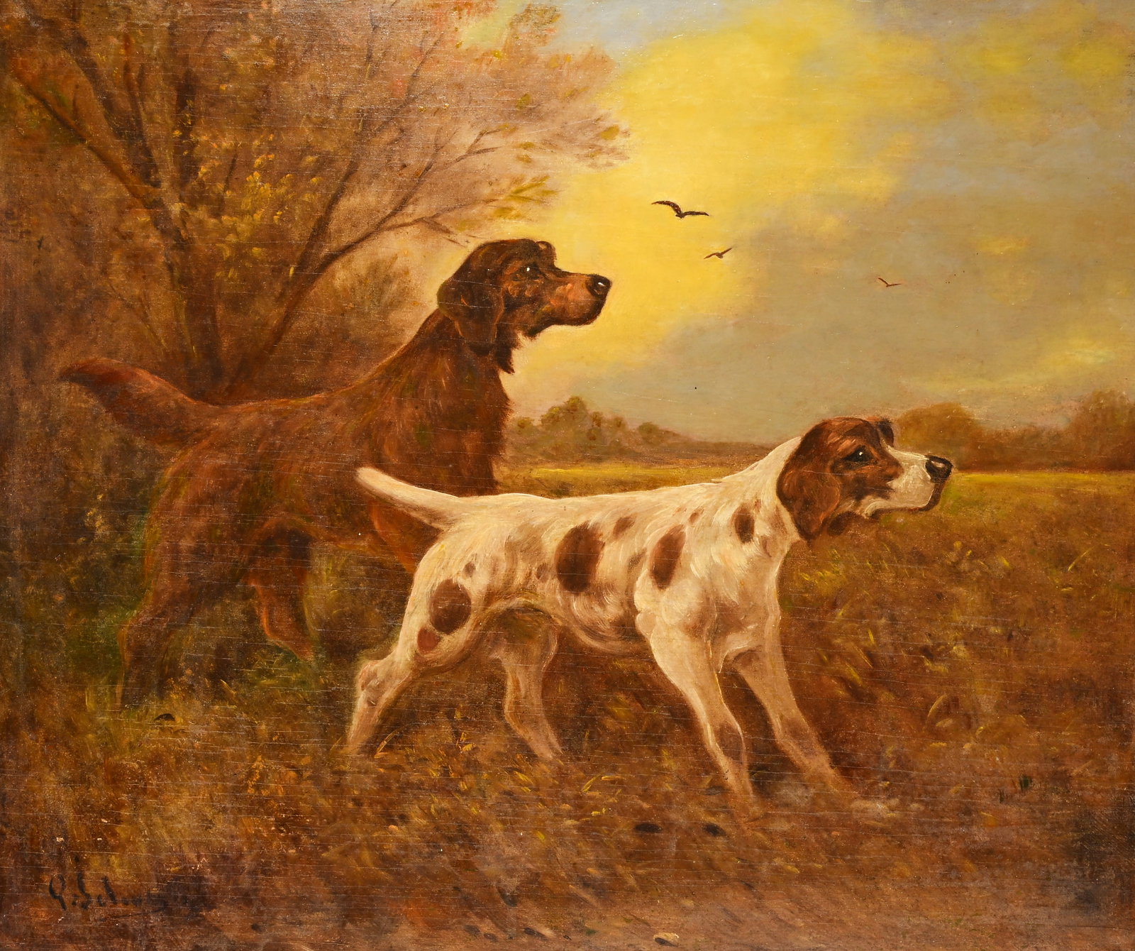 Paul SCHOUTEN (1860-1922), Two hunting dogs, signed (1 of 5)
