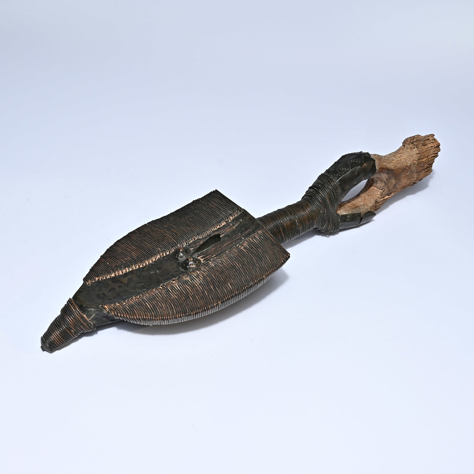 African ritual or ceremonial object (Congo), with copper fittings and covered in copper wire (1 of 4)