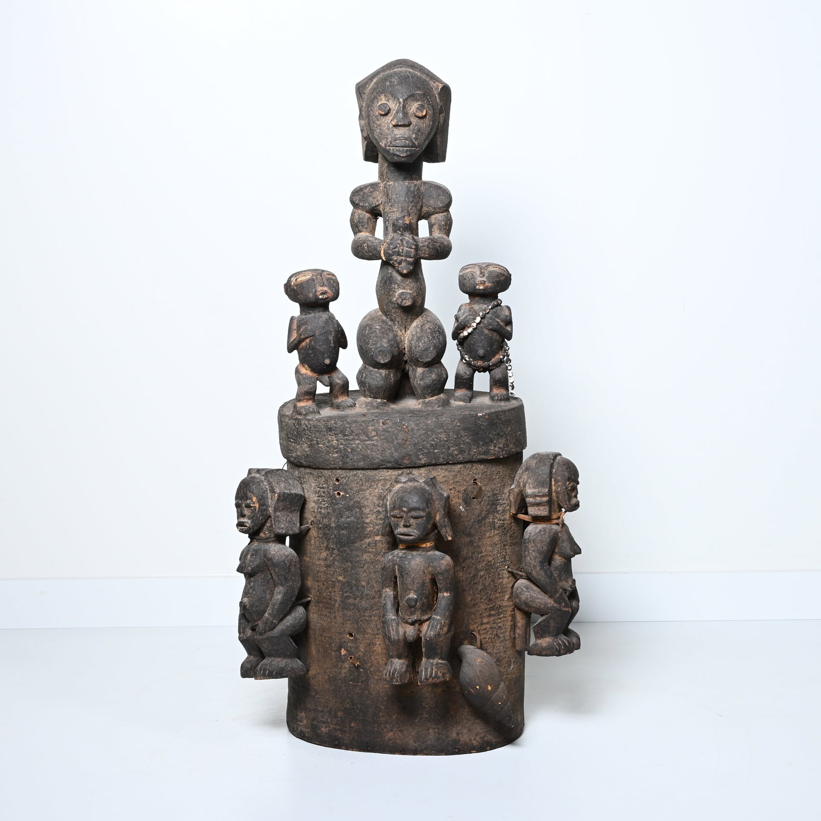 Large African ritual medicine chest. Ancestral or fertility symbol. Congo, likely Luba. (1 of 8)