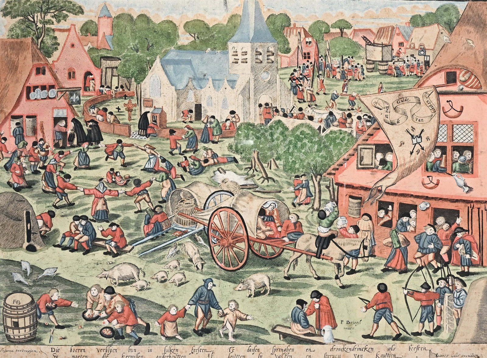 St. George's Fair or Fair in Hoboken, hand-colored engraving, original edition by Joannes Galle (1 of 13)